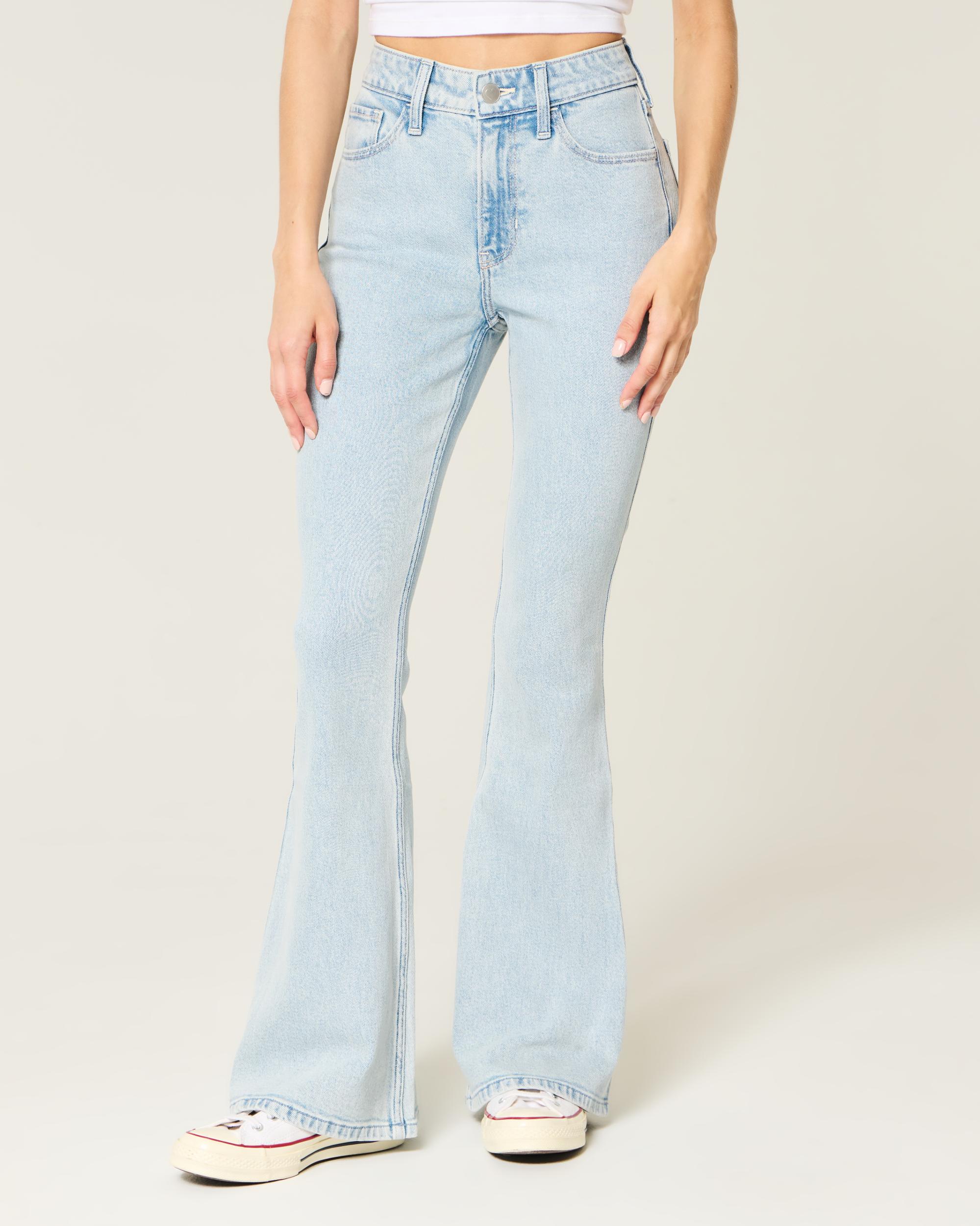 High-Rise Light Wash Heart Stitch Flare Jeans Product Image