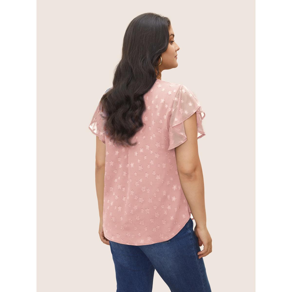 Plus Size Dirtypink Star Mesh Gathered Ruffle Sleeve Blouse Women Elegant Cap Sleeve V-neck Everyday Blouses BloomChic 18-20/2X Product Image