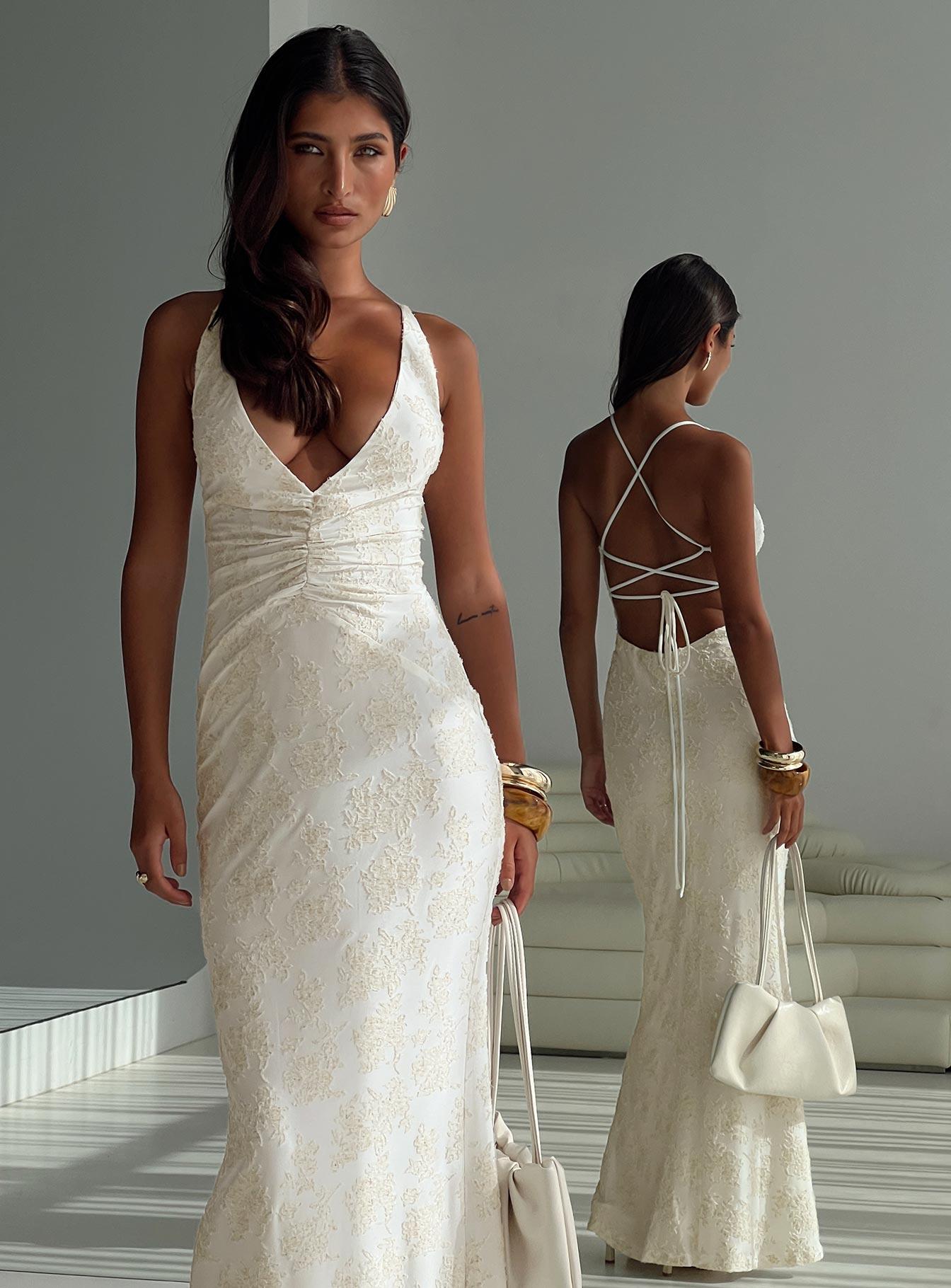 Starcrossed Halter Maxi Dress Cream Product Image