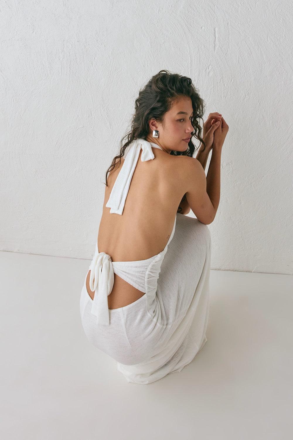 When In Italy Halter Midi Dress White Product Image