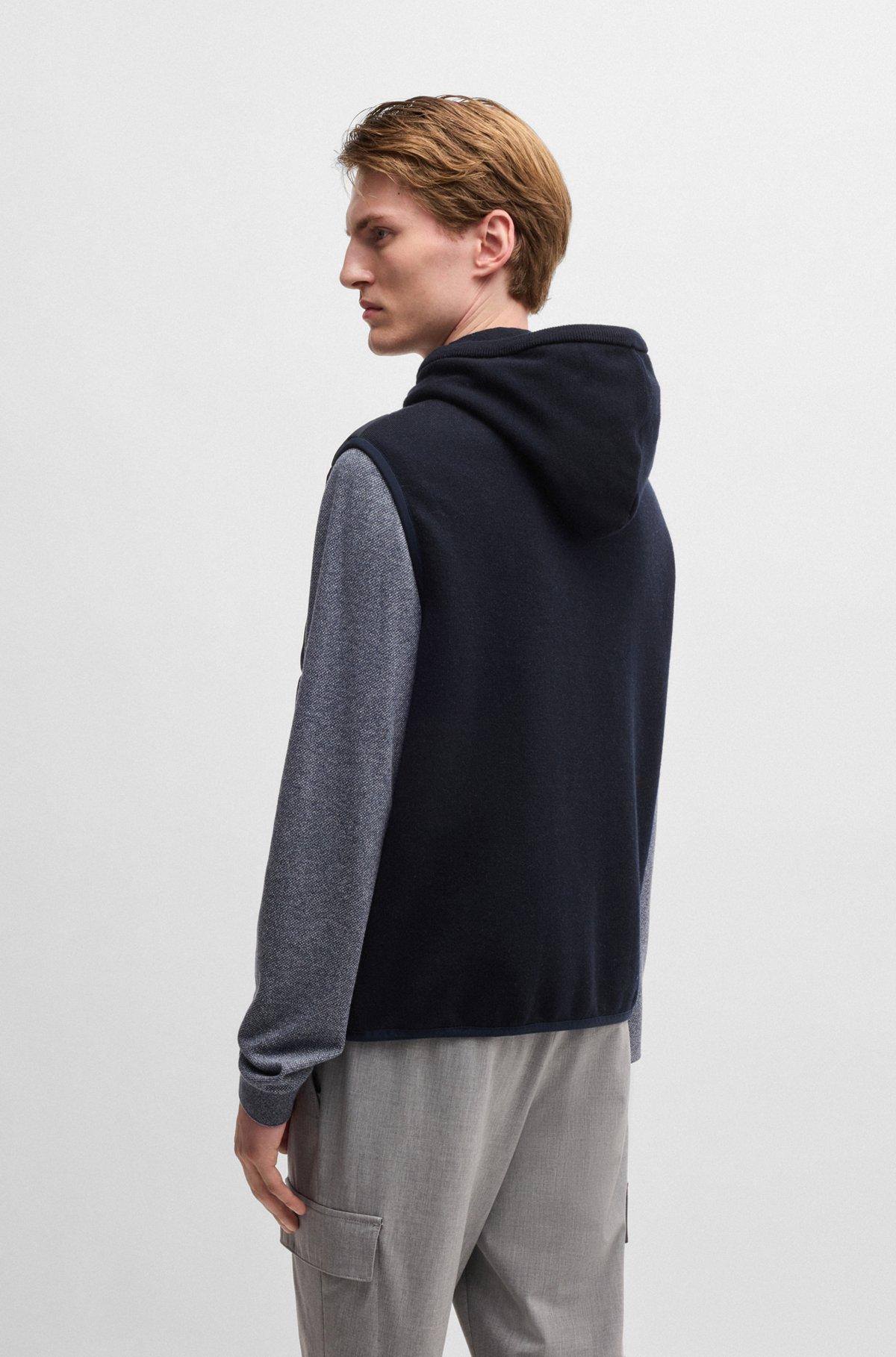 Hooded gilet in wool with down-blend front panel Product Image