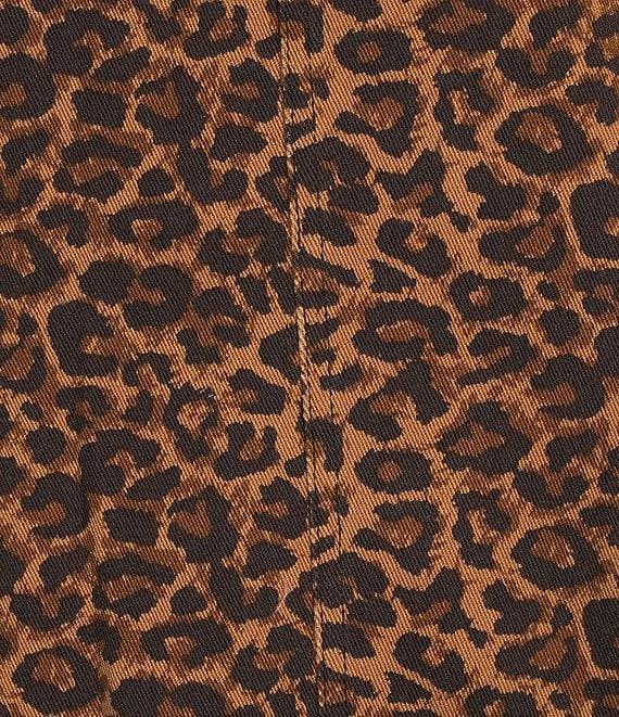 Skies Are Blue Leopard Print Crew Neck Sleeveless Denim Dress Product Image