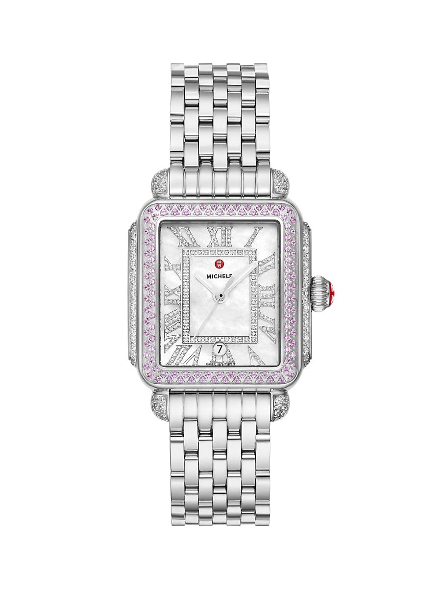 Womens Deco Madison Stainless Steel, 0.73 TCW Diamond & Pink Sapphire Bracelet Watch/33MM x 35MM Product Image