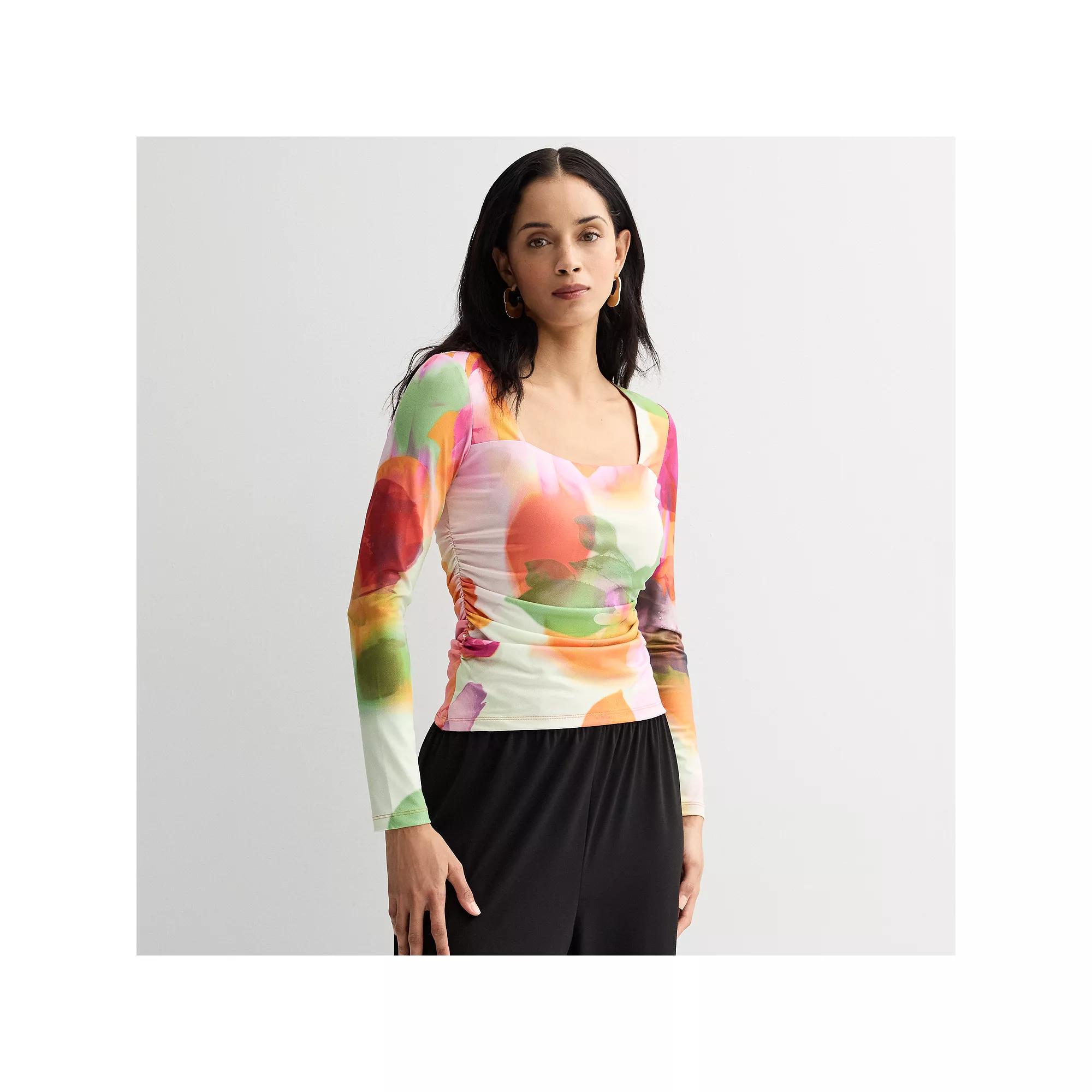 Women's INTEMPO™ Square Neck Long Sleeve Top, Size: Medium, Pink Garden Product Image