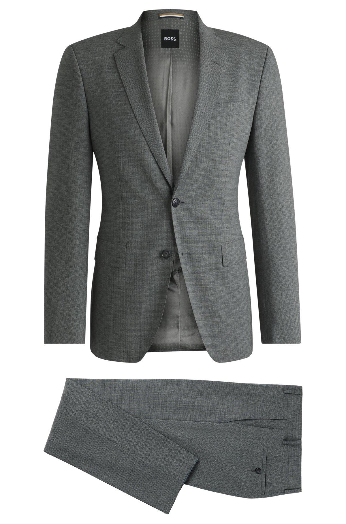 BOSS - Slim-fit suit in micro-patterned stretch cloth - Grey Product Image