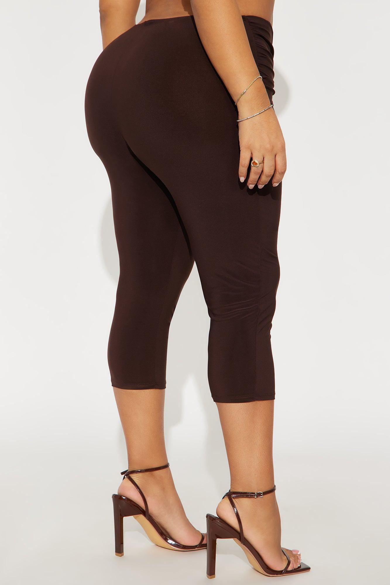 Verona Mid Rise Tie Waist Capri Legging 19″ - Chocolate Female Product Image