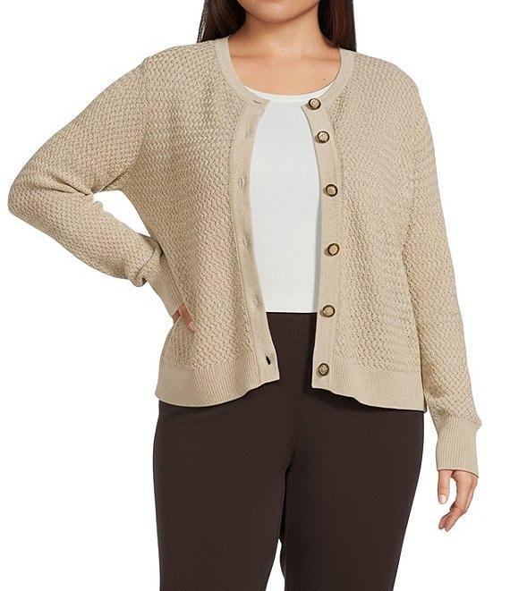 Investments Plus Size Charlotte Crew Neck Long Sleeve Button Front Cardigan Product Image