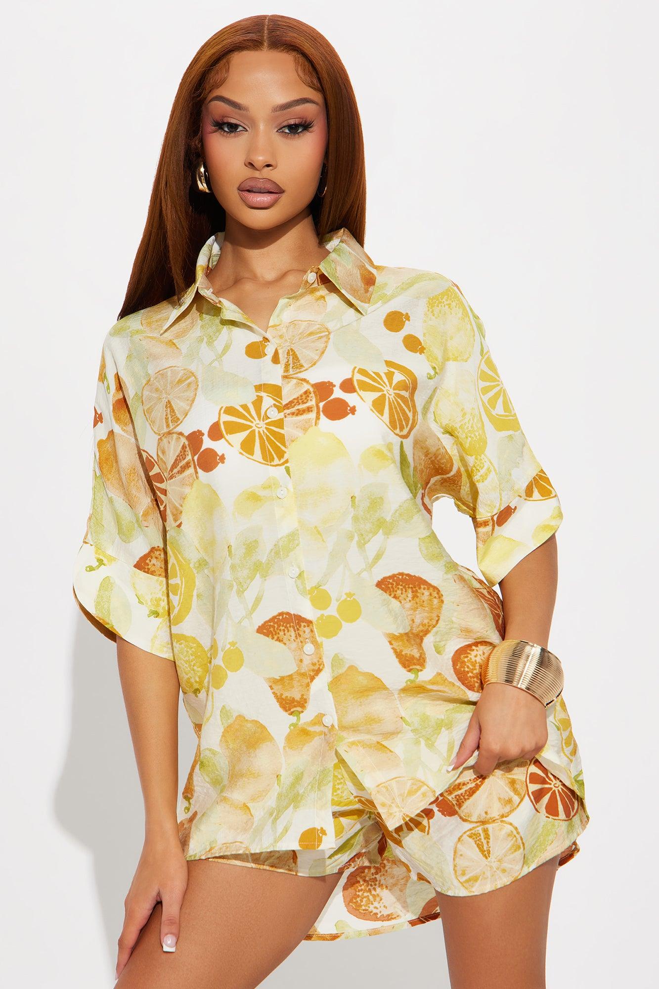 Citrus Charm Short Set - Yellow/combo Product Image