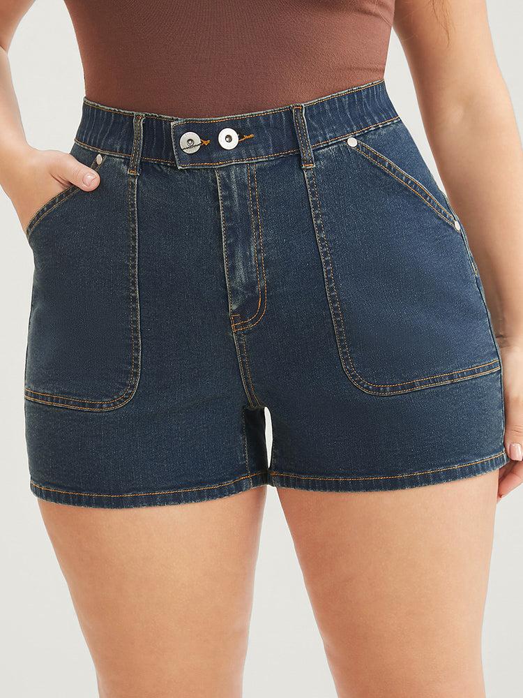 Very Stretchy Dark Wash Pocket Denim Shorts Female Product Image