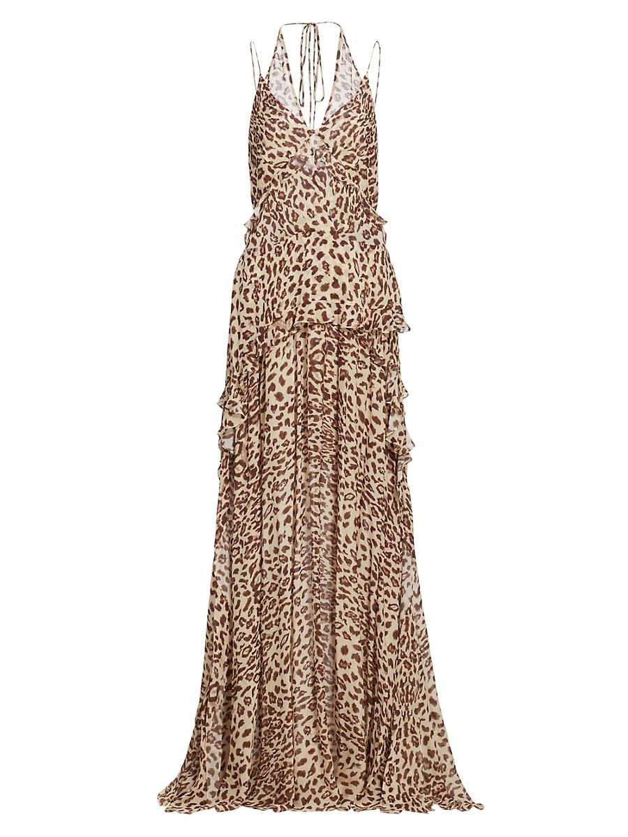 Womens Leopard Georgette Halter Maxi Dress Product Image
