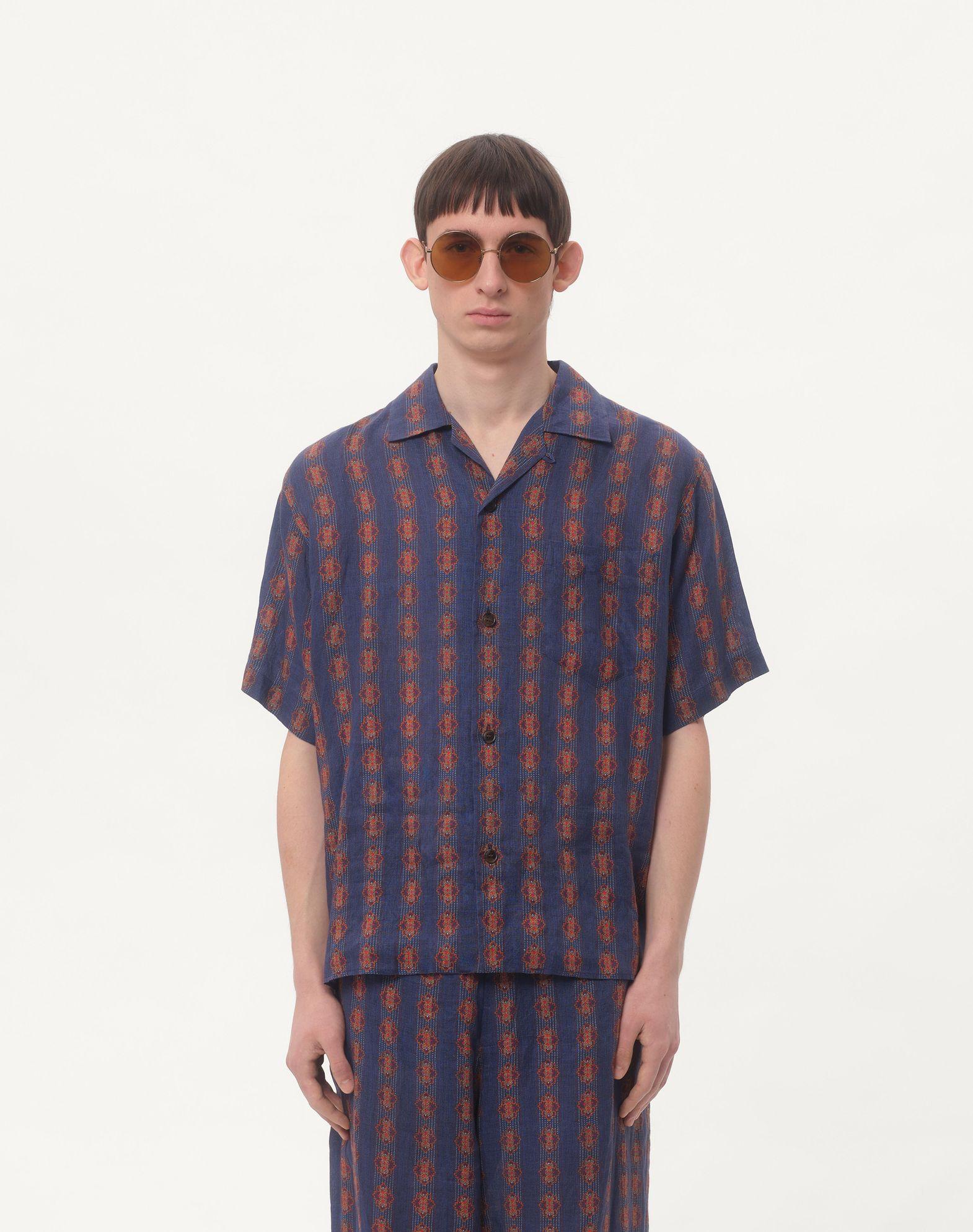 Linen Bowling Shirt With Voyage Imaginaire Print Product Image