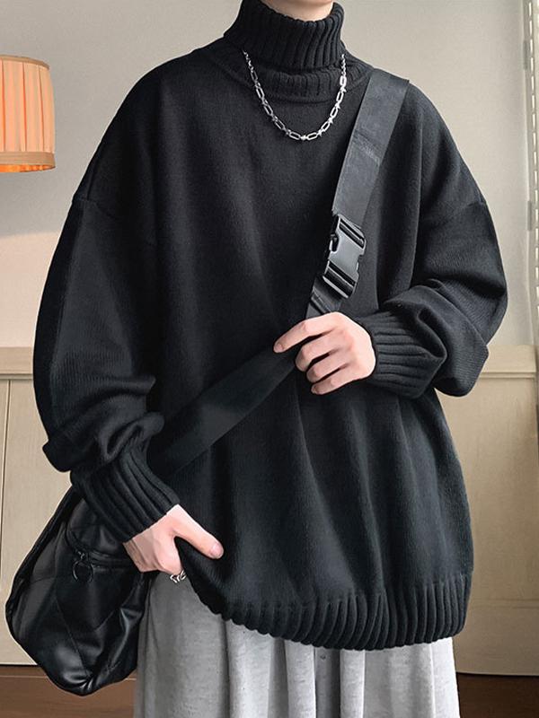 Men's Solid Color Turtleneck Oversized Sweater Product Image