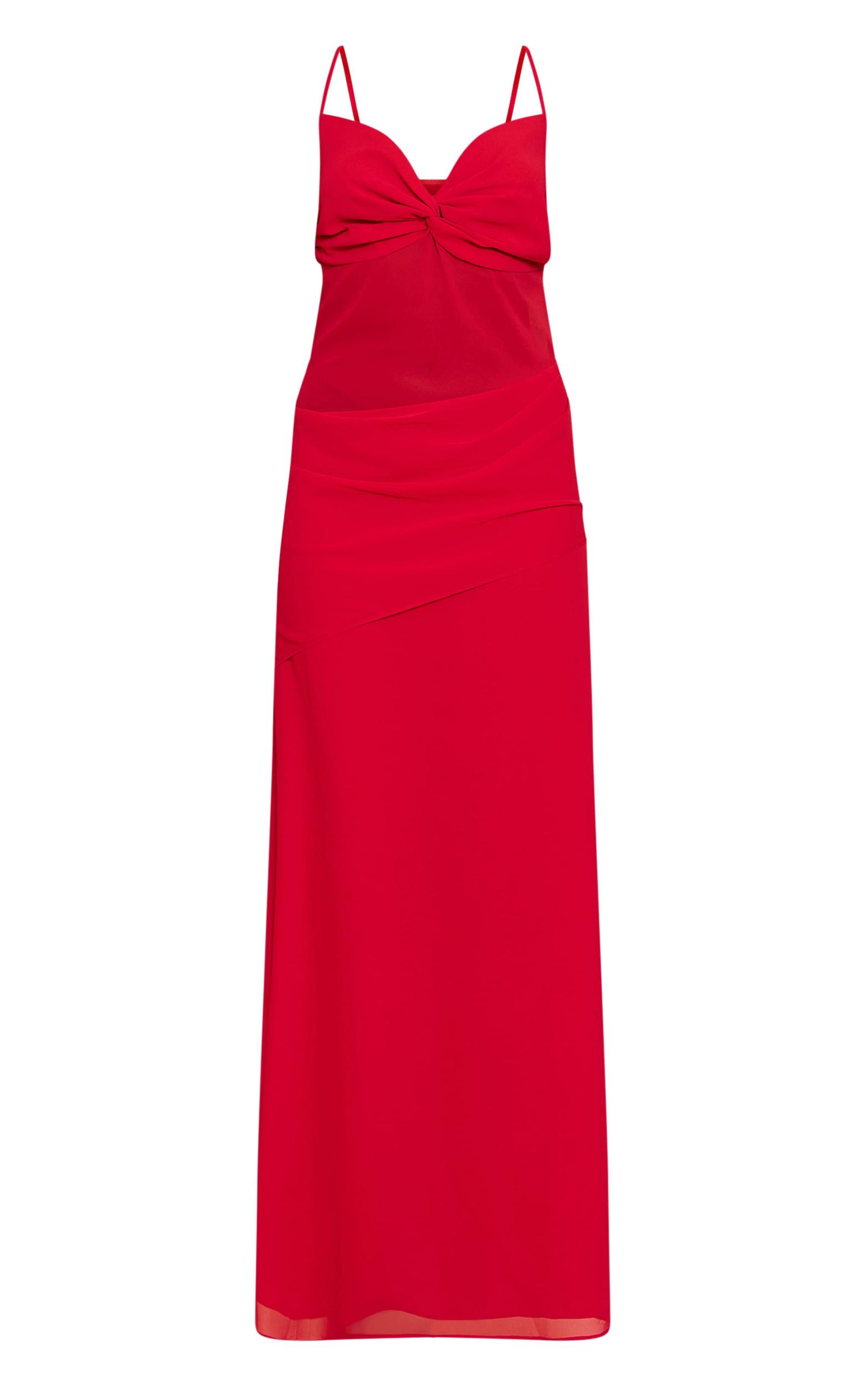 Tomato Red Chiffon Twist Cut Out Maxi Dress Product Image