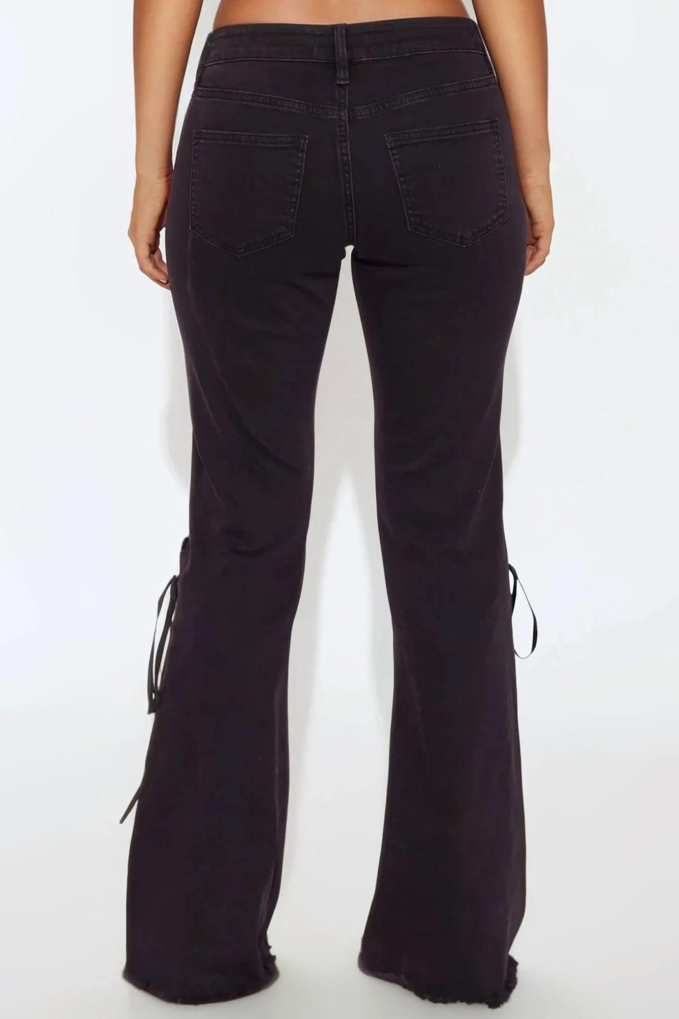 On The Scene Lace Up Stretch Flare Jeans - Purple Female Product Image