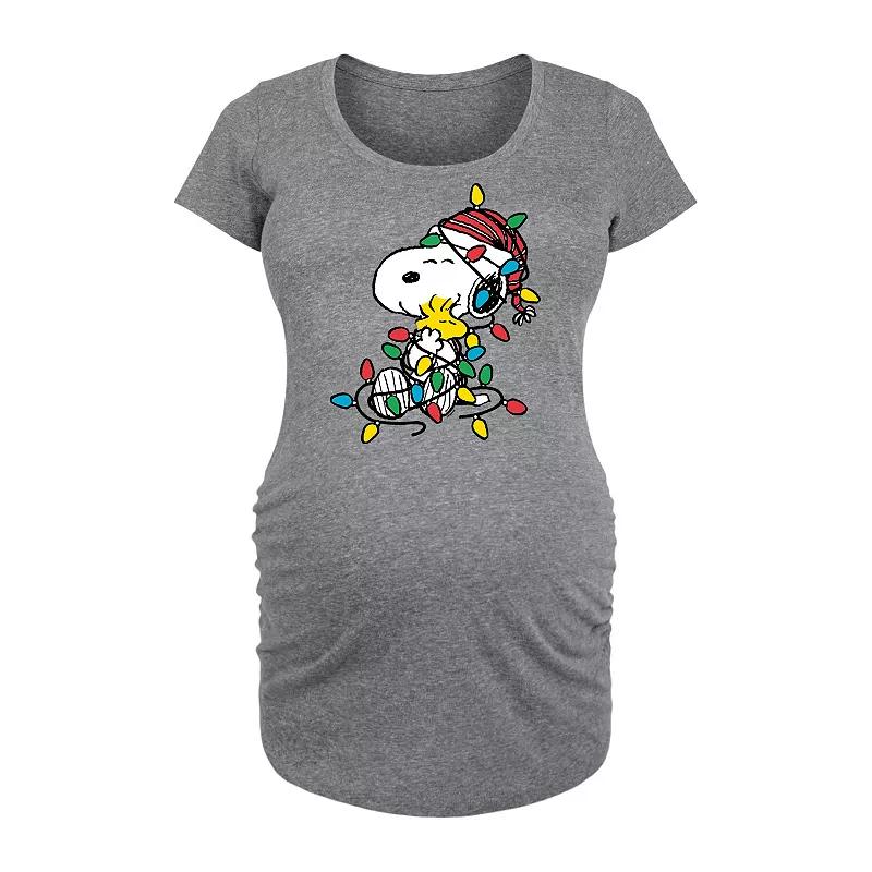 Maternity Peanuts Snoopy Woodstock Xmas Lights Graphic Tee, Women's,  Product Image