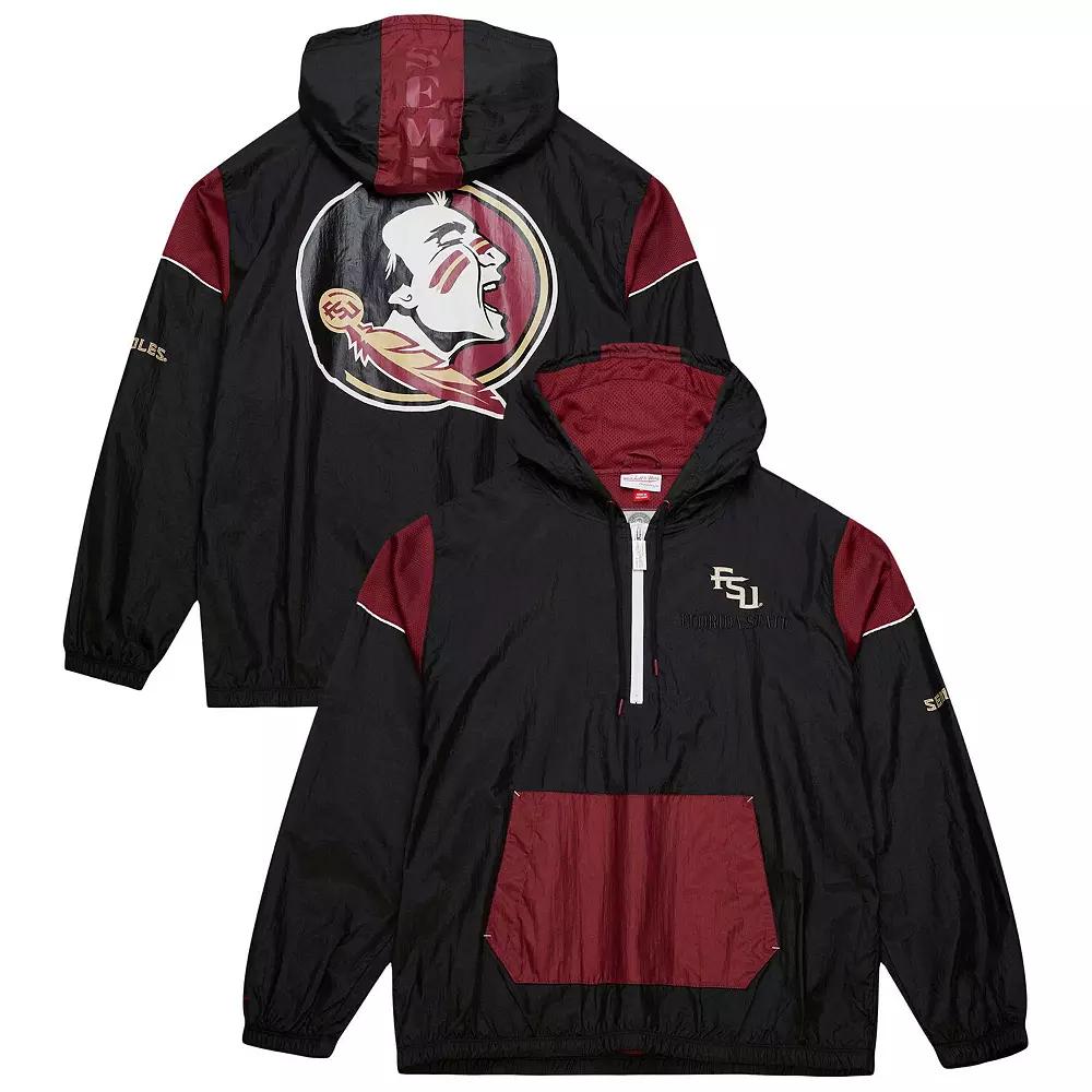 Men's Mitchell & Ness Black Florida State Seminoles Team 3.0 Anorak Half-Zip Hoodie, Size: XL Product Image