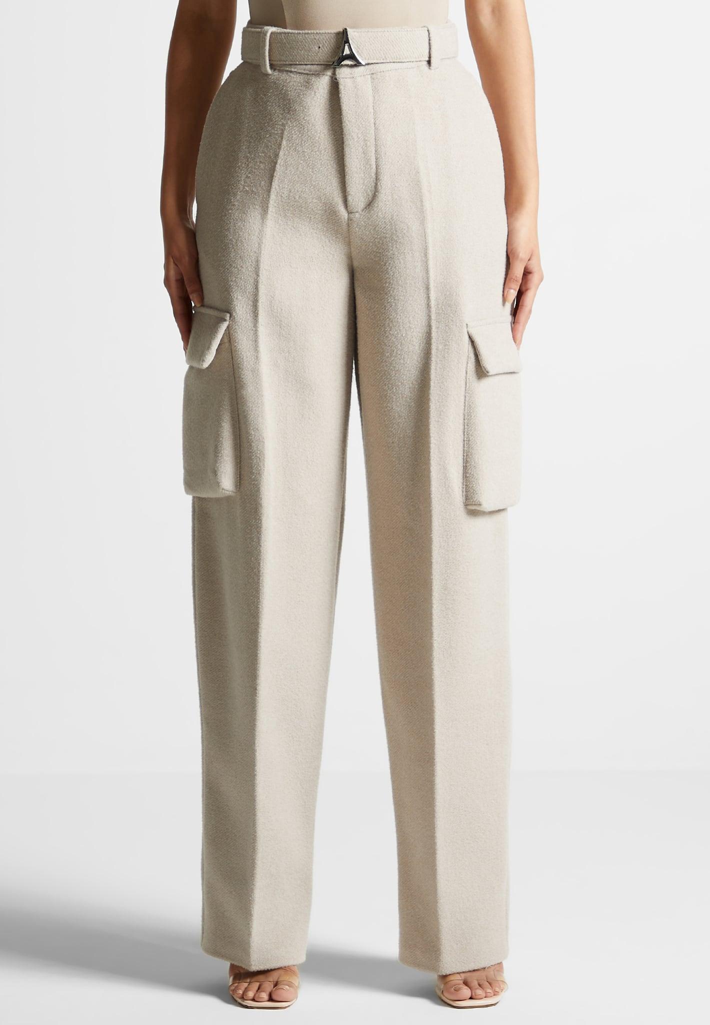 Wool Tailored Cargo Trousers - Beige Female Product Image