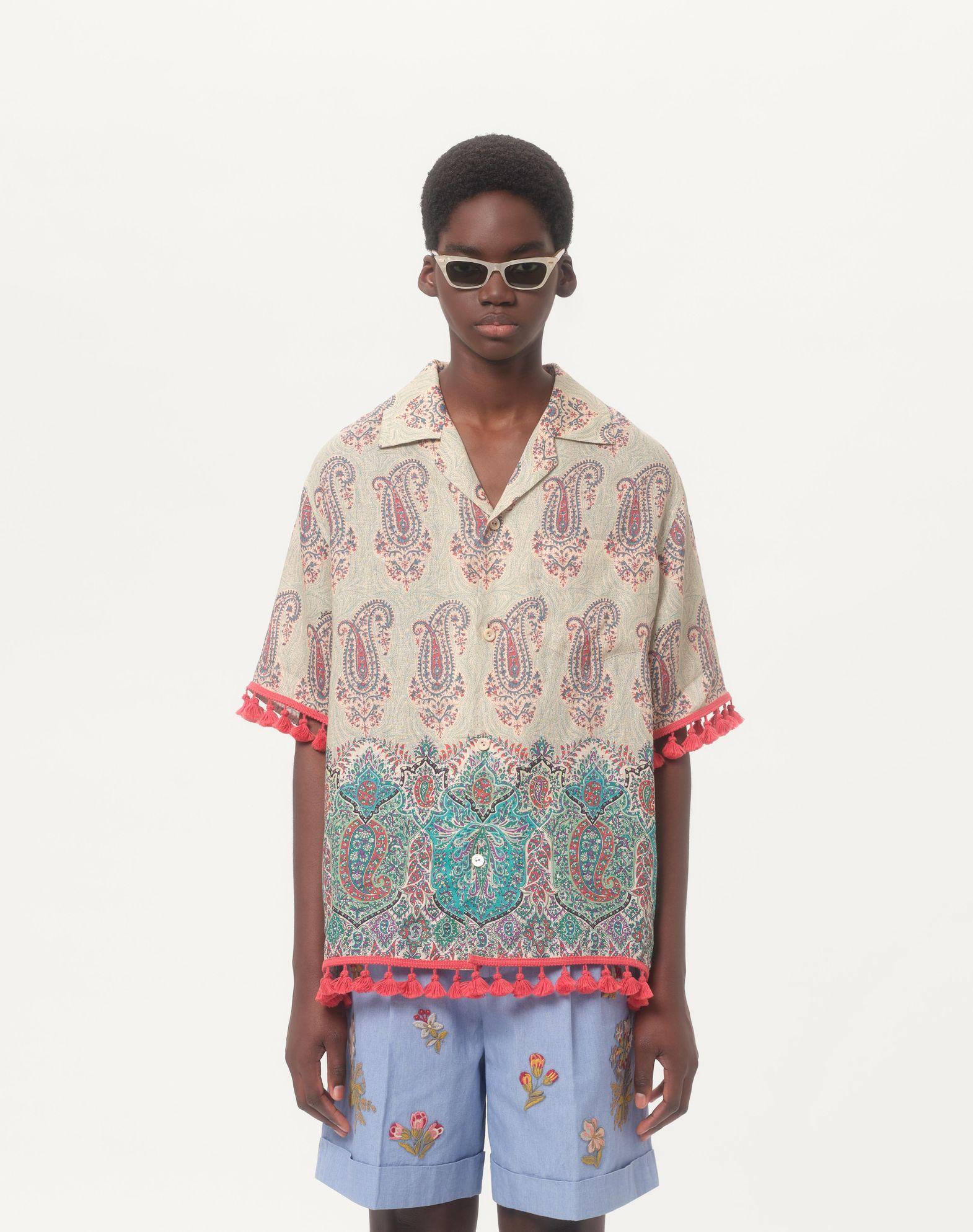 Lightweight Linen Bowling Shirt With Voyage Imaginaire Print Product Image
