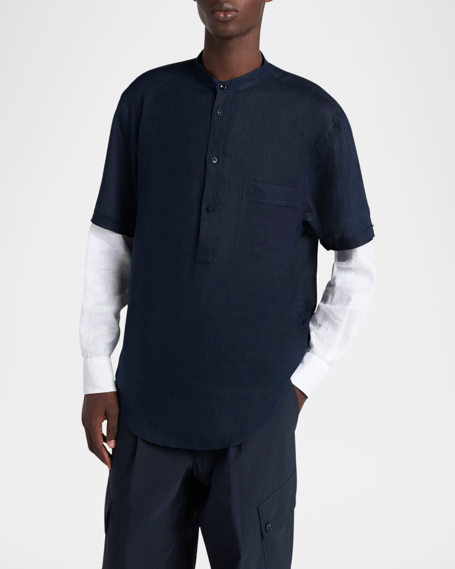 Men's Linen Shirt with Sewn-In Long Sleeves Product Image