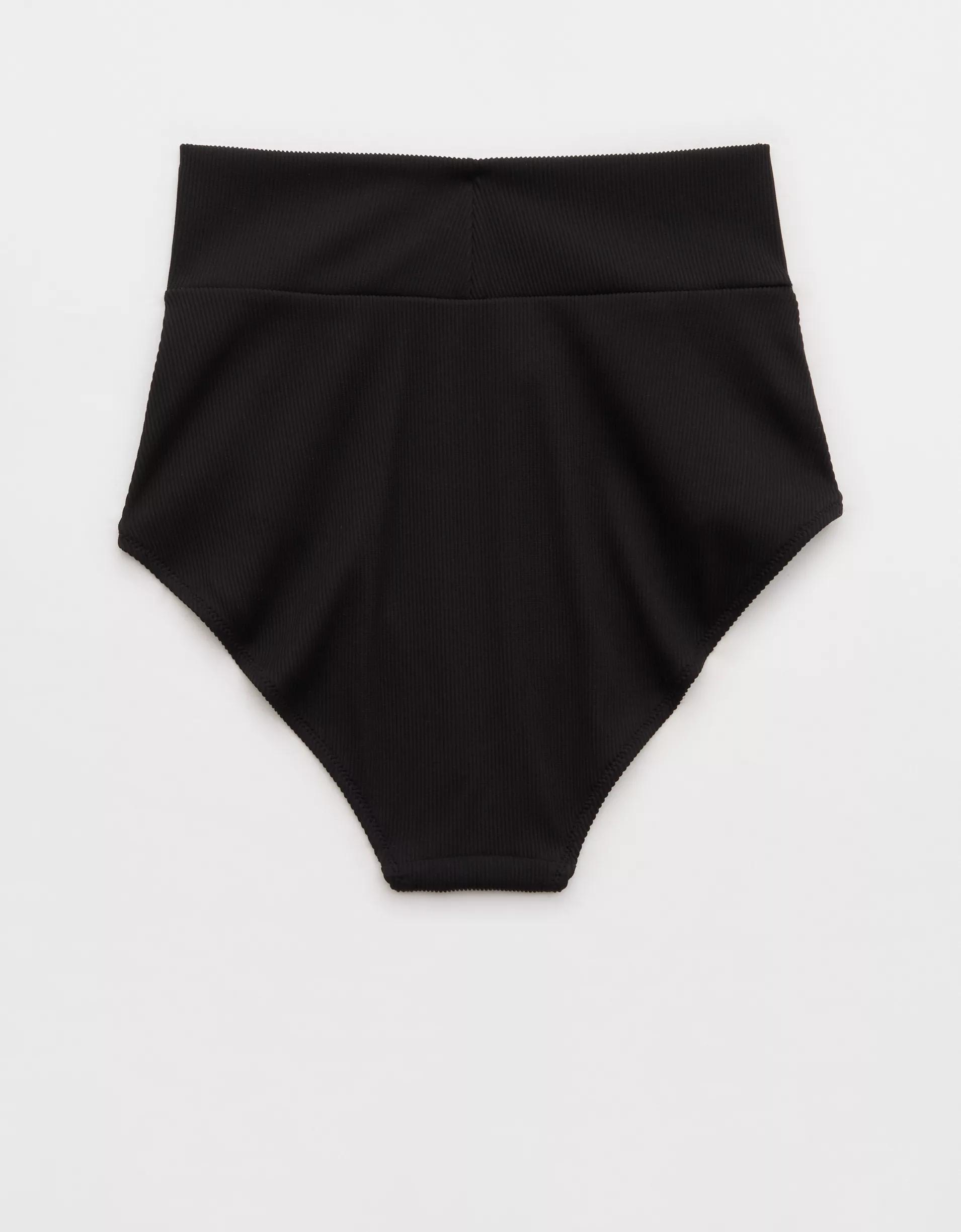 Aerie High Rise Full Coverage Crossover Ribbed Bikini Bottom Women's Product Image