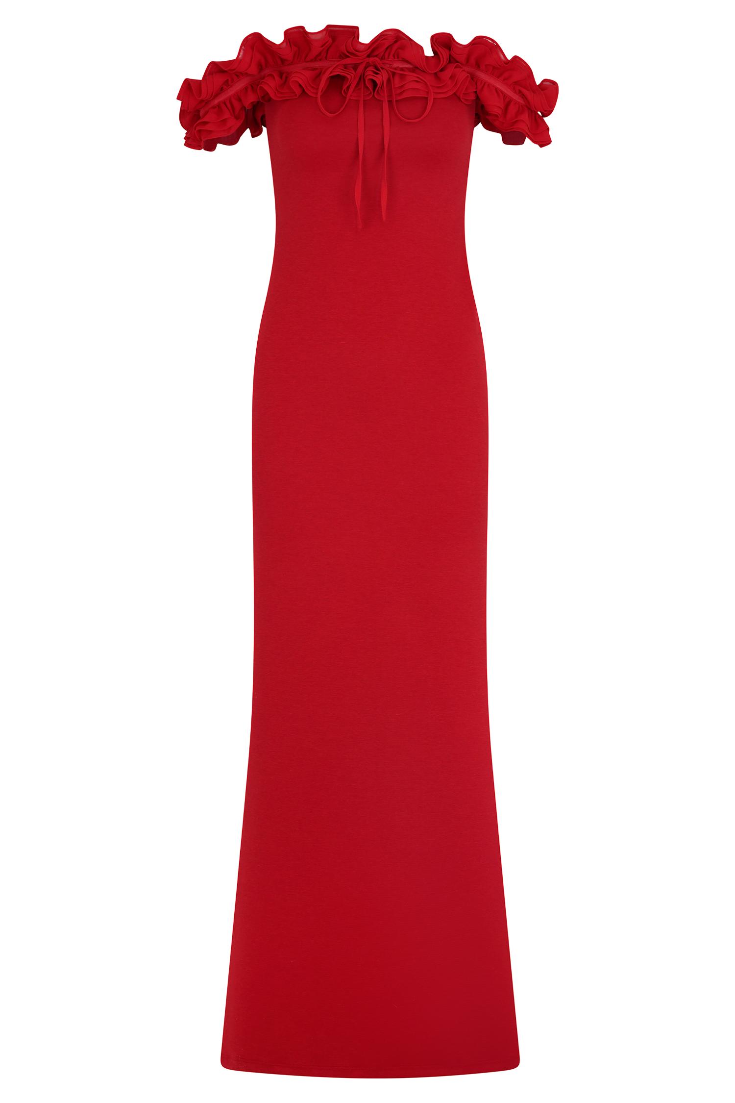 Nova Ruffle Off Shoulder Maxi Dress - Ruby Product Image