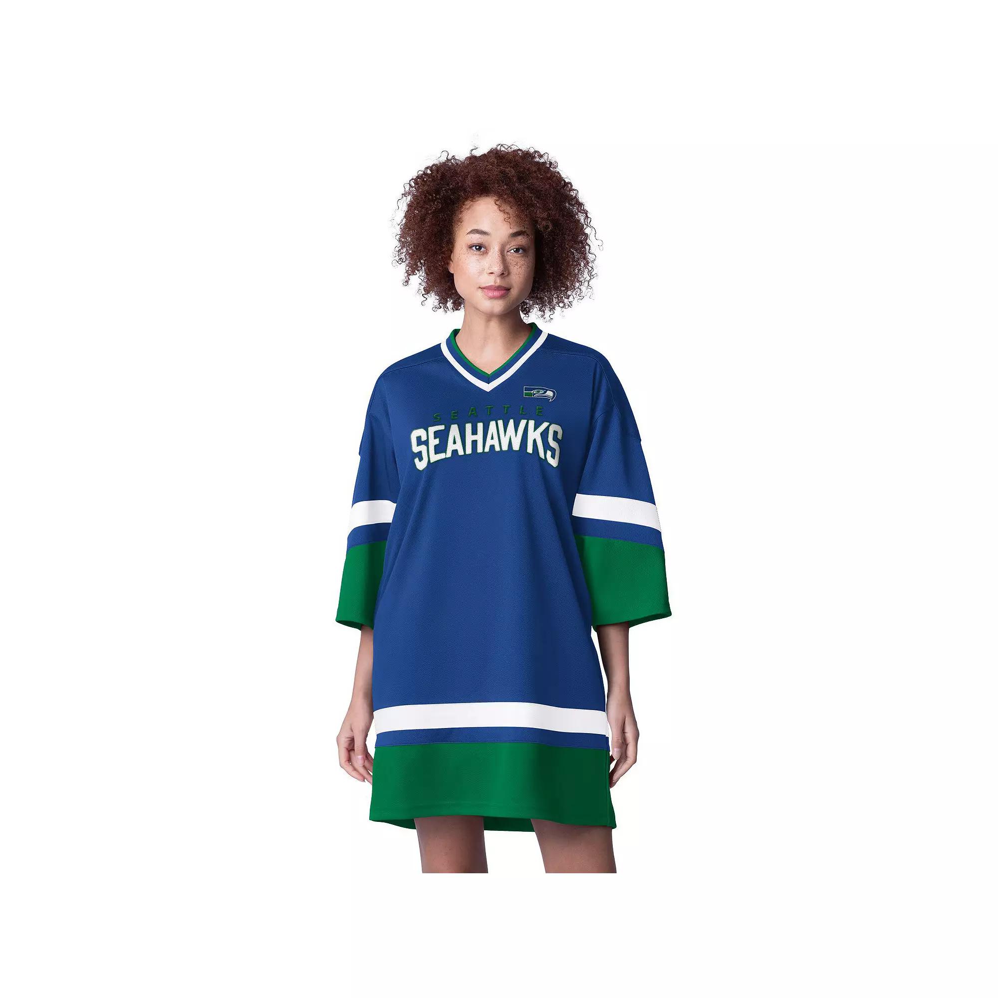 Women's Starter Royal Seattle Seahawks Slap Shot 3/4 Sleeve Sneaker Dress,  Product Image