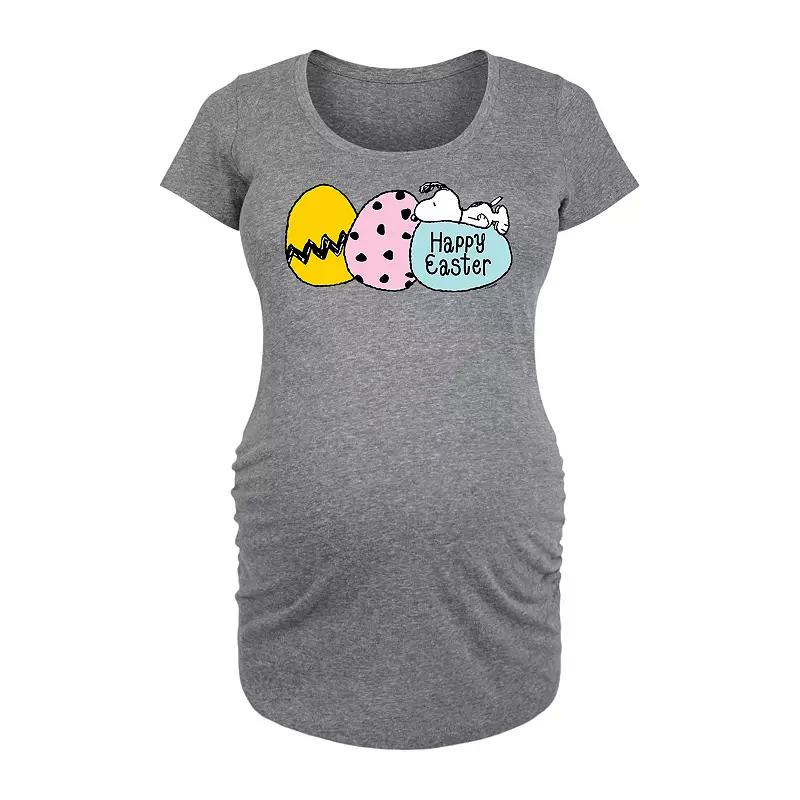 Maternity Peanuts Snoopy Happy Easter Eggs Graphic Tee, Womens Grey Gray Product Image