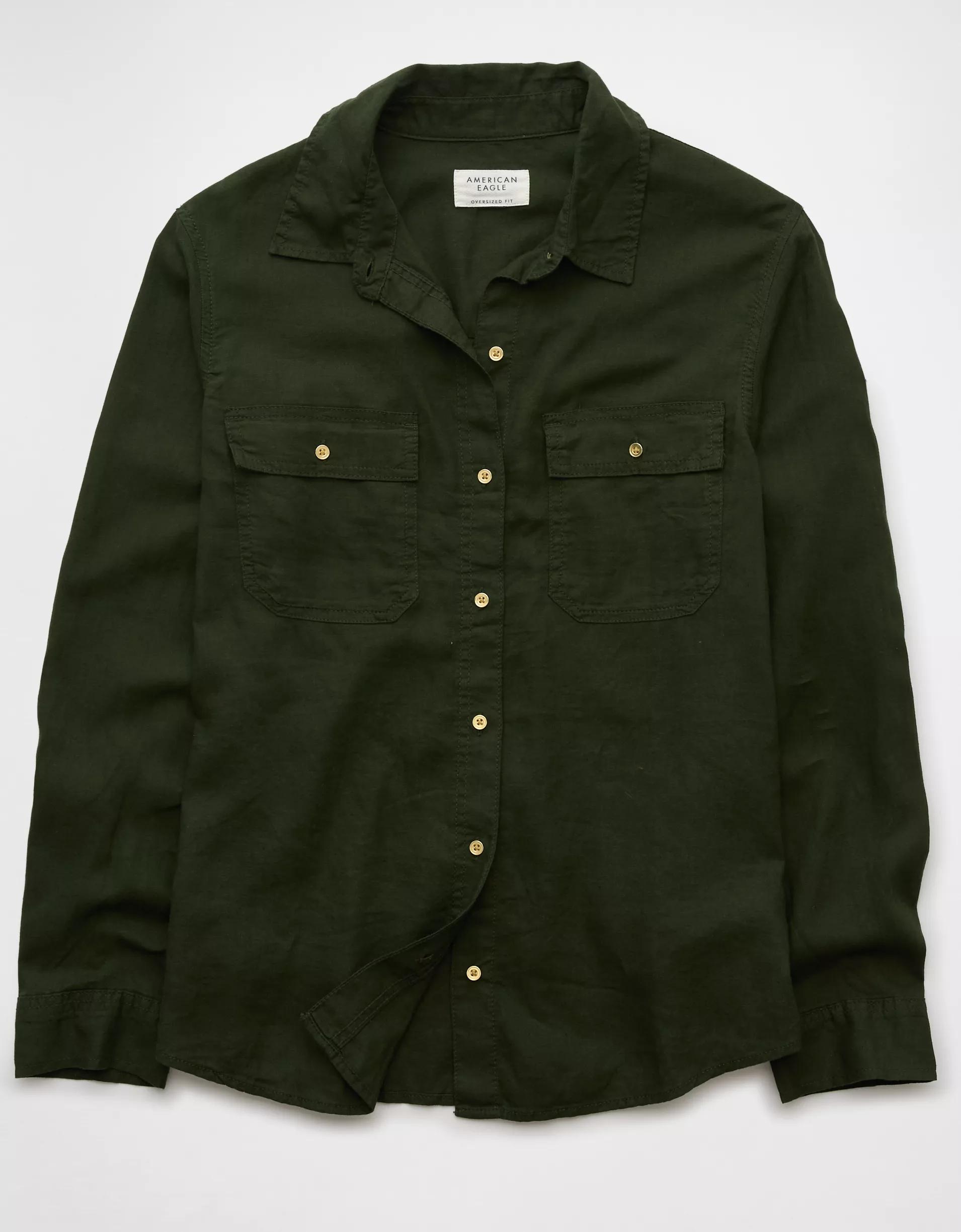 AE Weekend Vibes Linen-Blend Long-Sleeve Button-Up Shirt Product Image