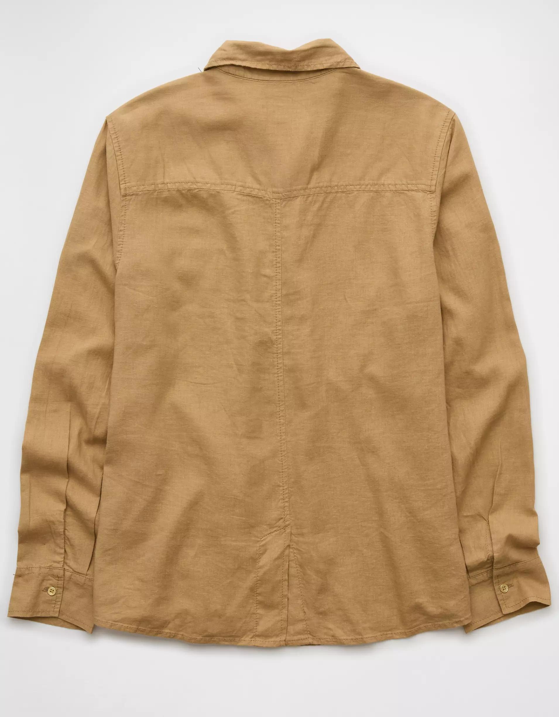 AE Weekend Vibes Linen-Blend Long-Sleeve Button-Up Shirt Product Image