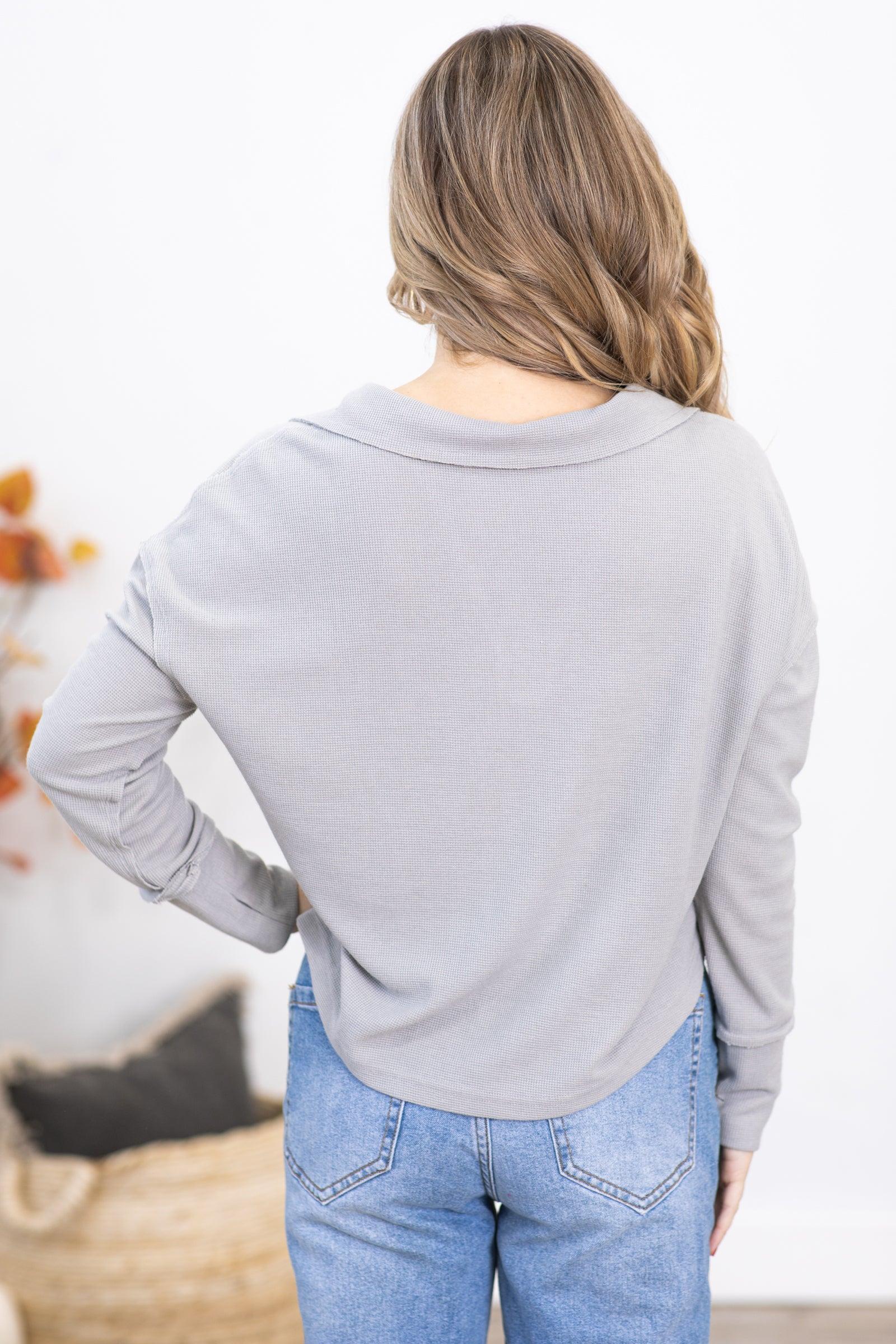 Grey Notch Neck Top With Collar Product Image