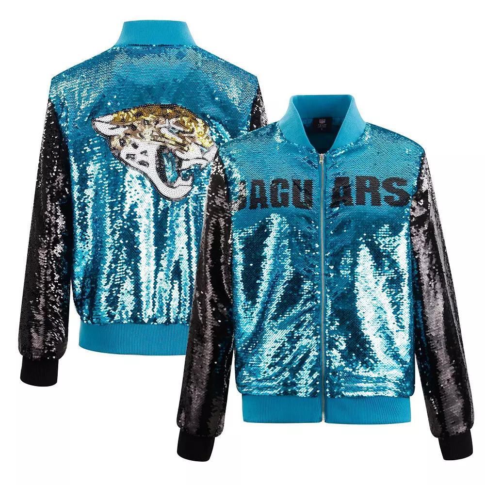 Women's Cuce Teal/Black Jacksonville Jaguars Two-Tone Team Colored Full-Zip Sequin Jacket, Size: 2XL, Blue Product Image