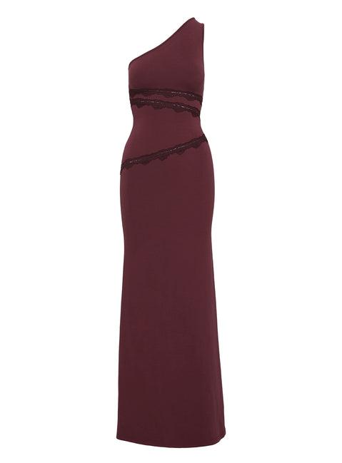 Ultraviolet One Shoulder Lace Maxi Dress Wine Product Image