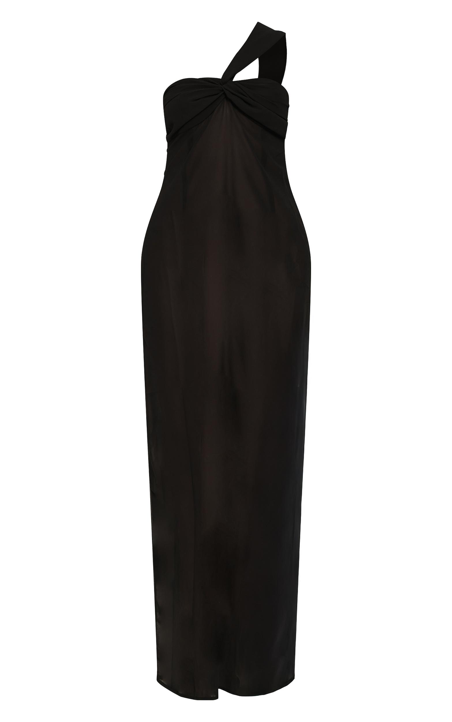 Black Ruched Chiffon Maxi Beach Dress Product Image