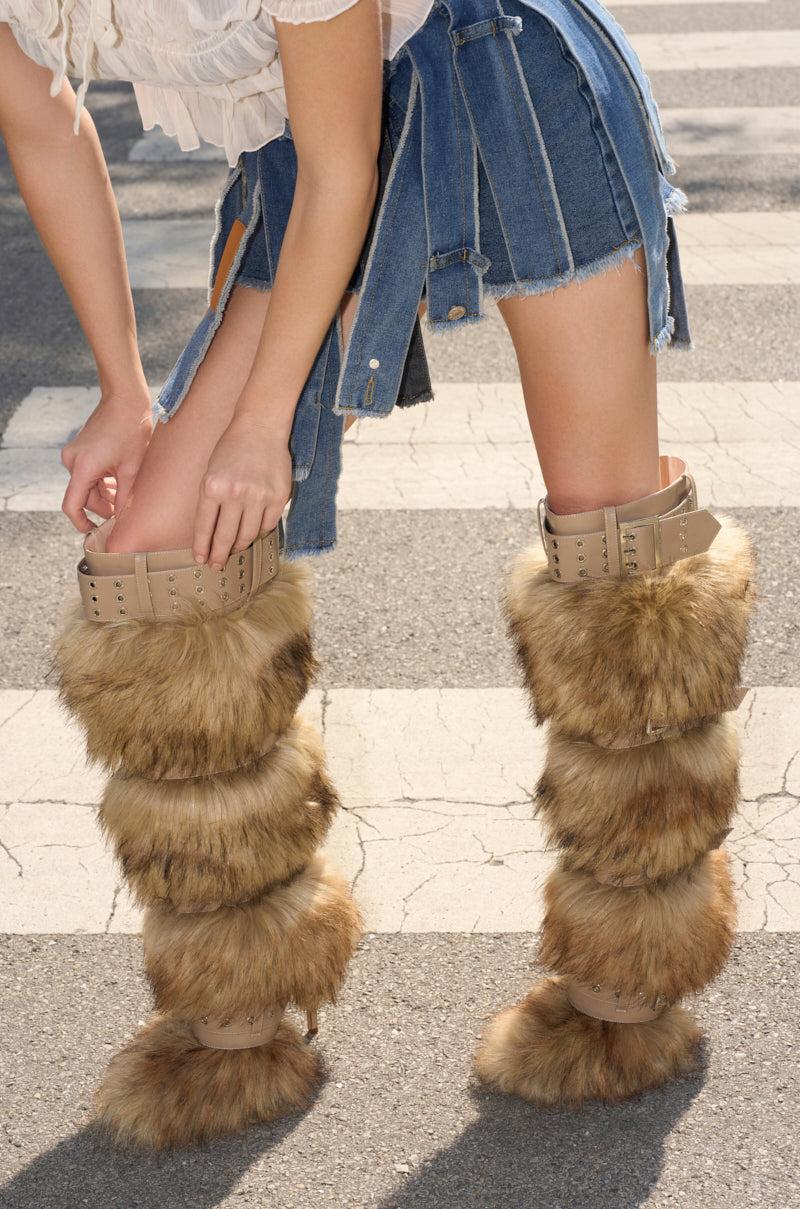 AZALEA WANG AMALBERT BROWN MULTI FUR AND BUCKLES BOOT Product Image