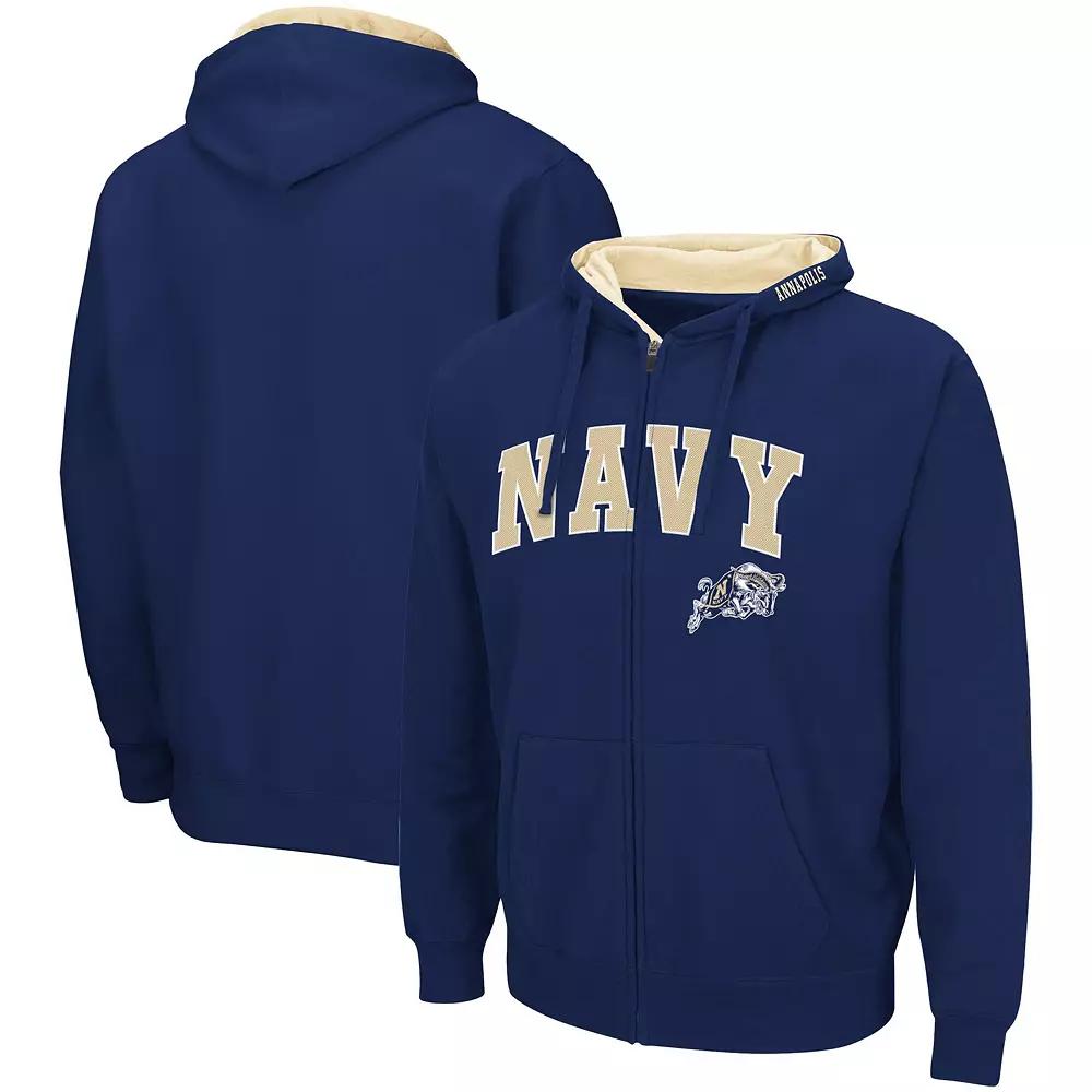 Men's Colosseum Navy Navy Midshipmen Arch & Logo 3.0 Full-Zip Hoodie,  Product Image