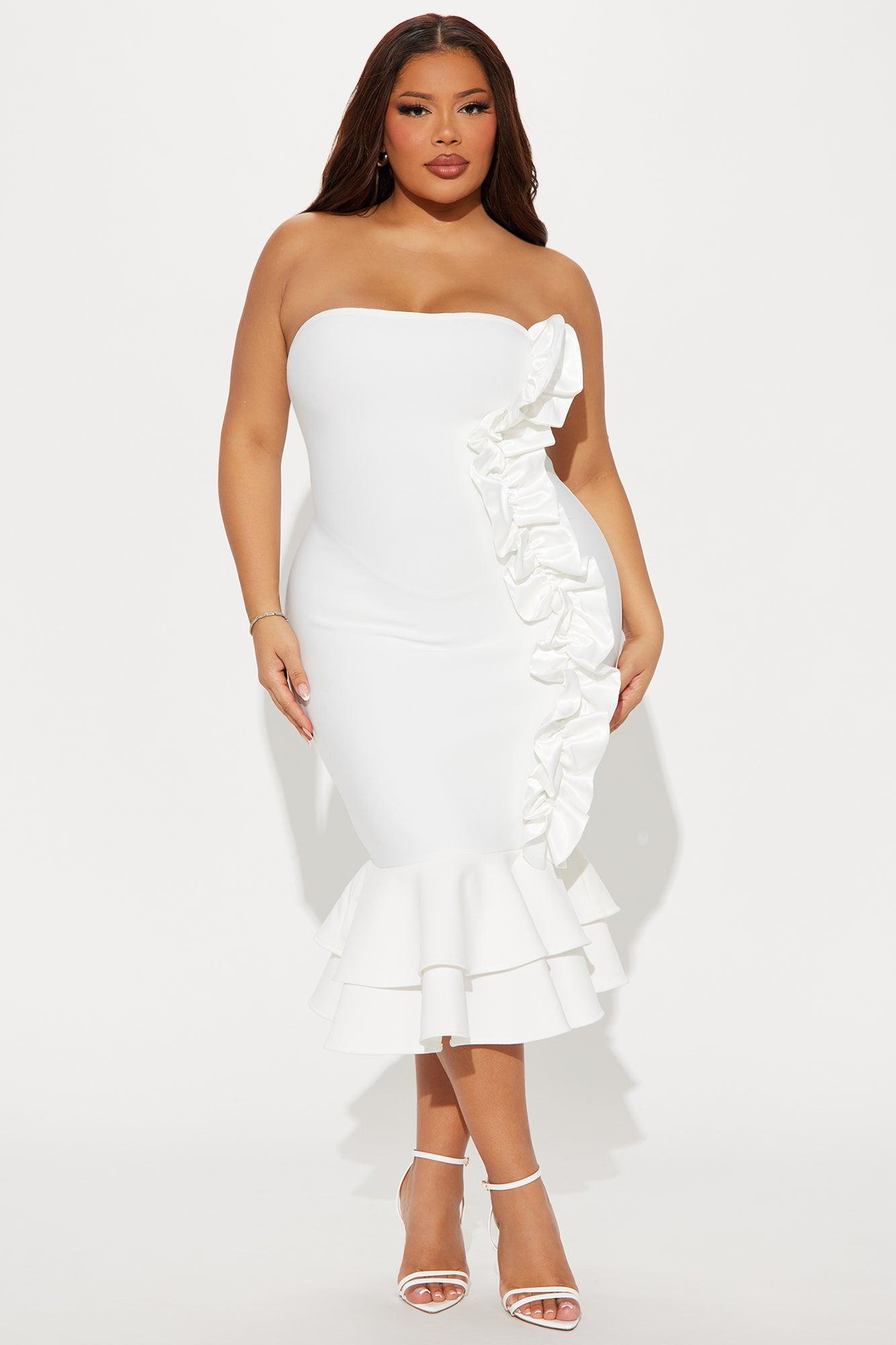 Muriel Ruffle Bandage Midi Dress - White Product Image