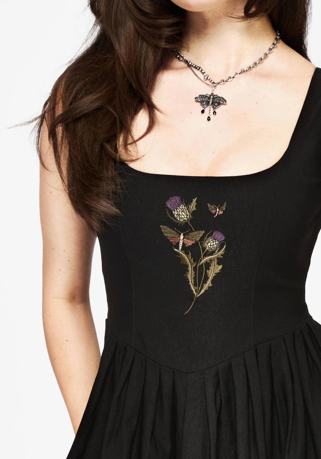 Despair Thistle Embroidered Corset Bodice Pleated Mini Dress Product Image