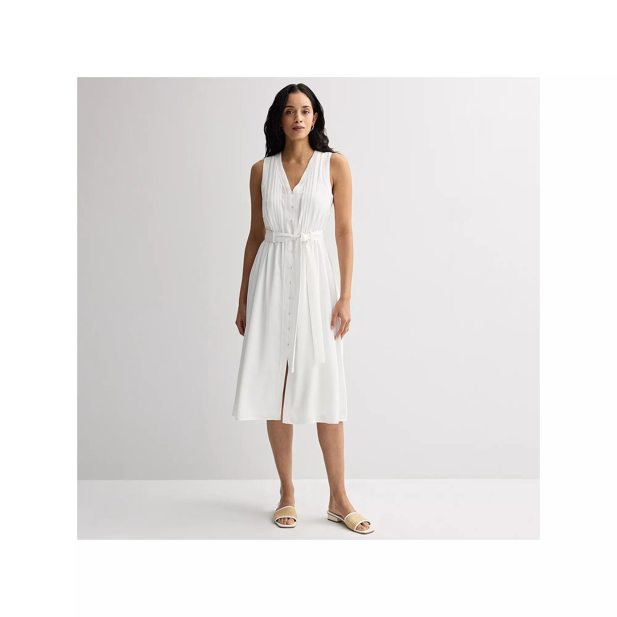 Women's Nine West Pintuck Crepe Sleeveless Midi Dress, Size: XS, White Knight Product Image