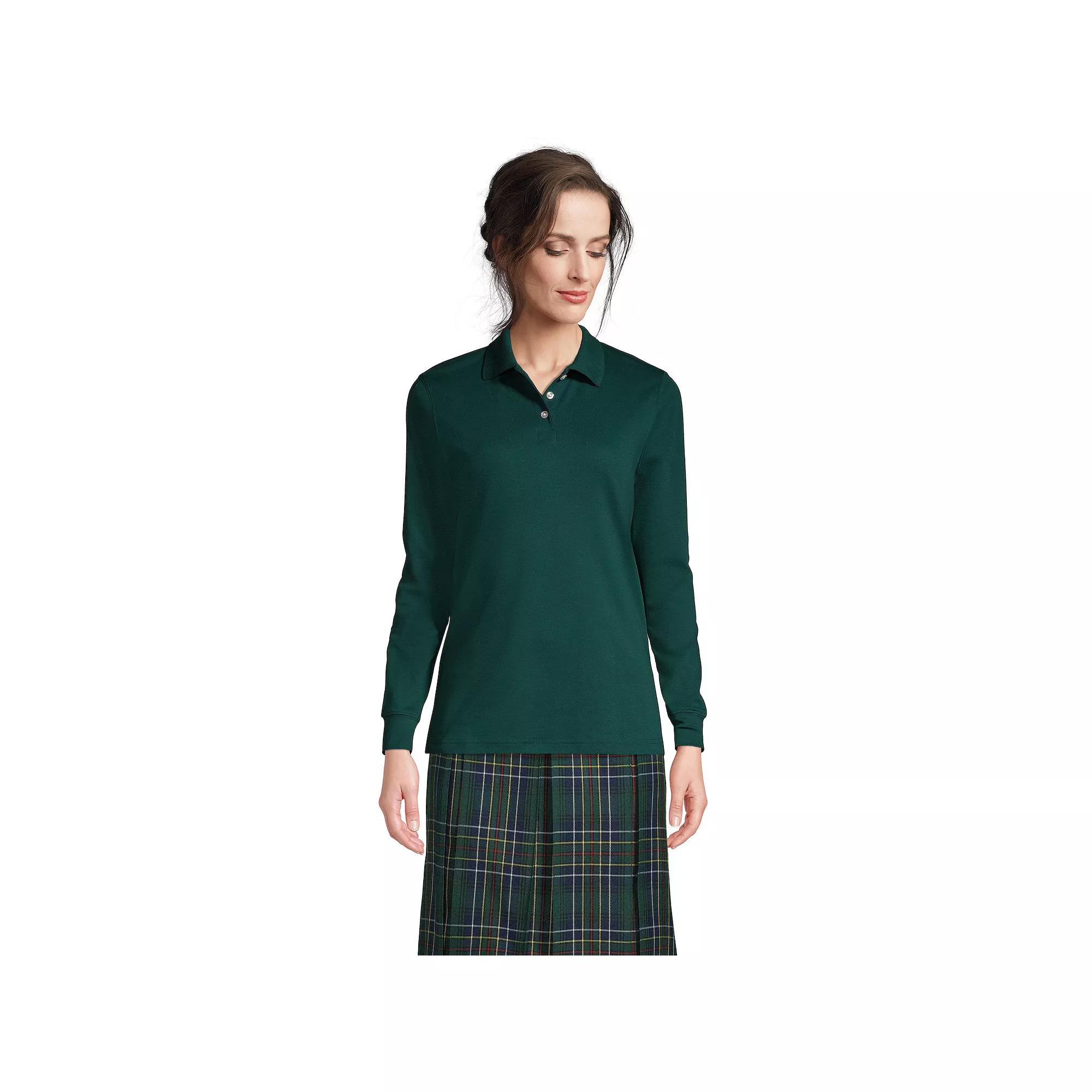 Women's Tall Lands' End School Uniform Long Sleeve Interlock Polo,  Product Image