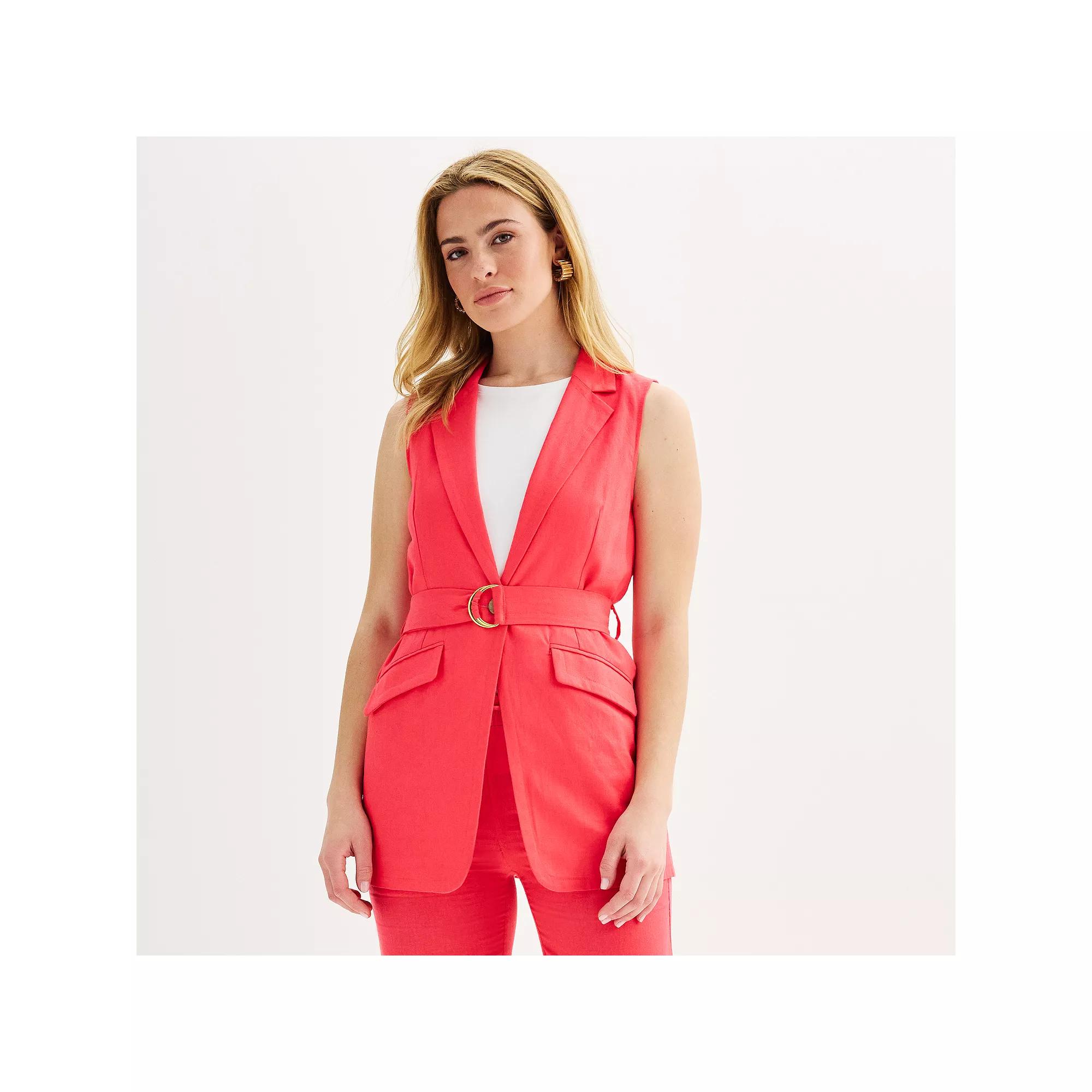 Women's Ellen Tracy Belted Sleeveless Linen Blazer,  Product Image