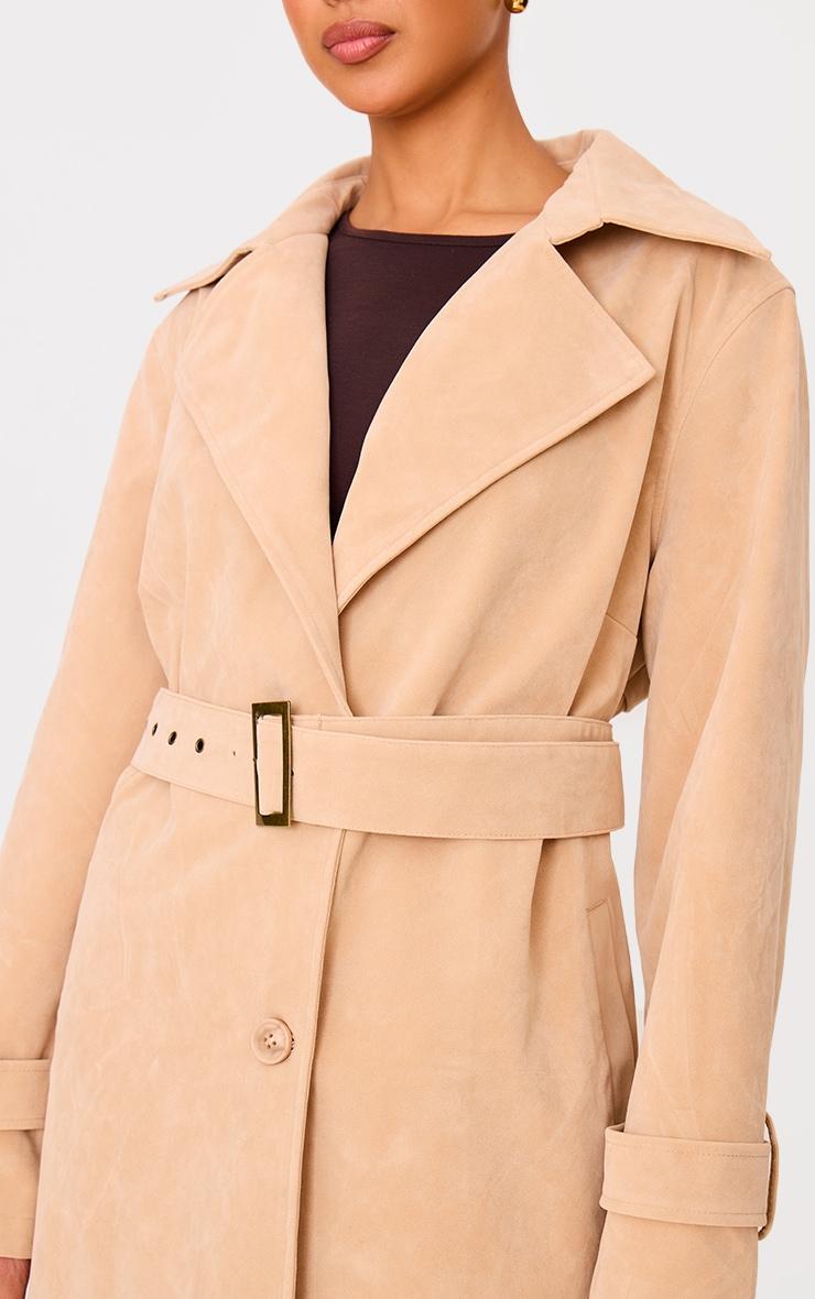 Stone Faux Suede Buckle Belt Trench Coat Product Image