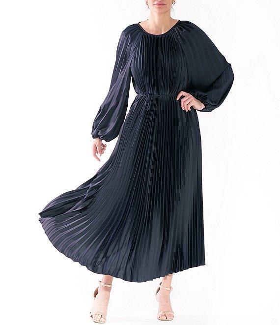 Julia Jordan Balloon Sleeve Pleated Satin Midi Dress Product Image