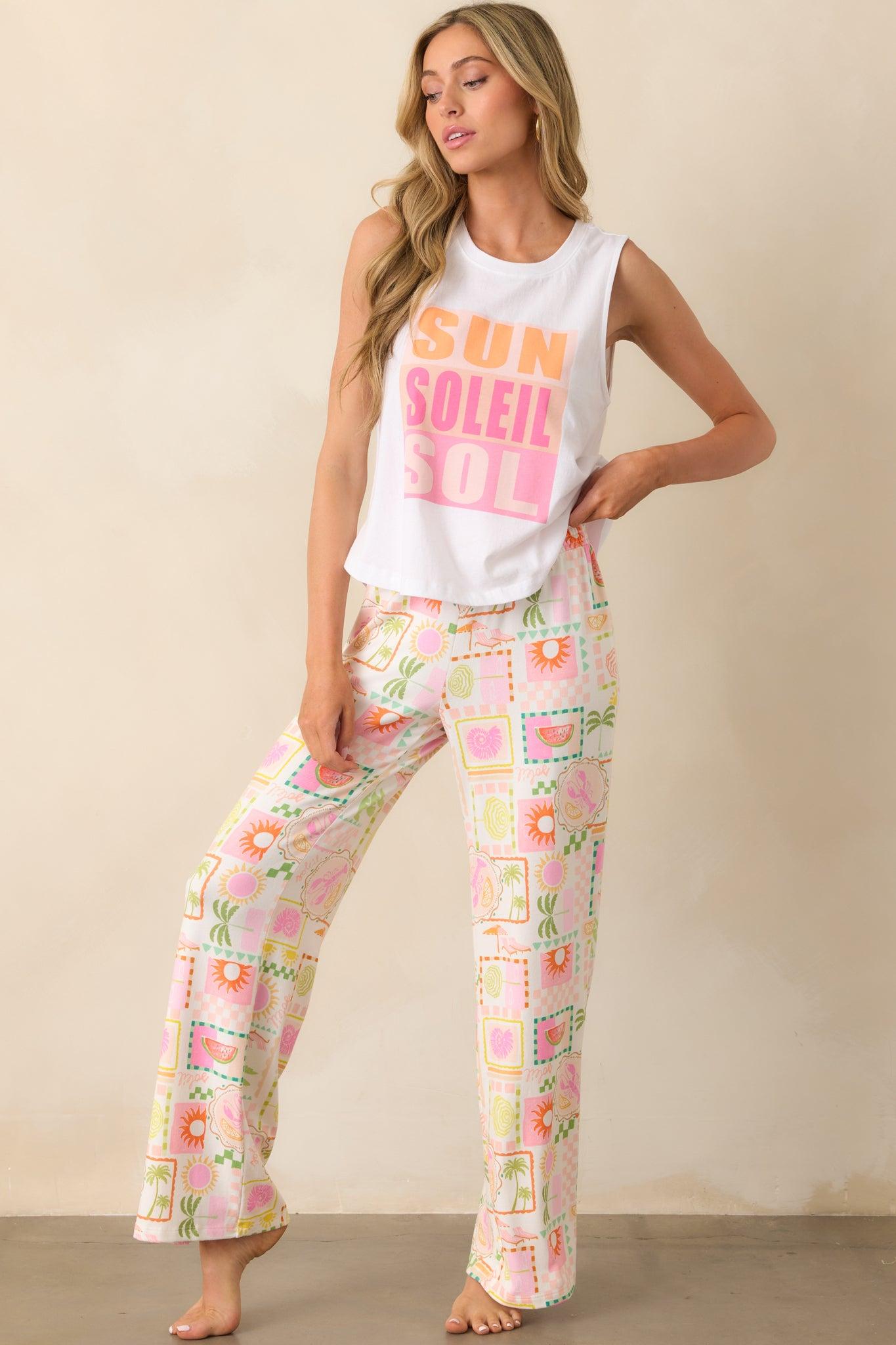 Z Supply White Tropical Print Dawn Smocked Soleil Pants Product Image