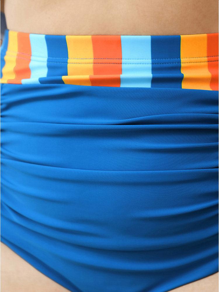 Striped Contrast Patchwork Ruched Front Bikini Bottom Female Product Image