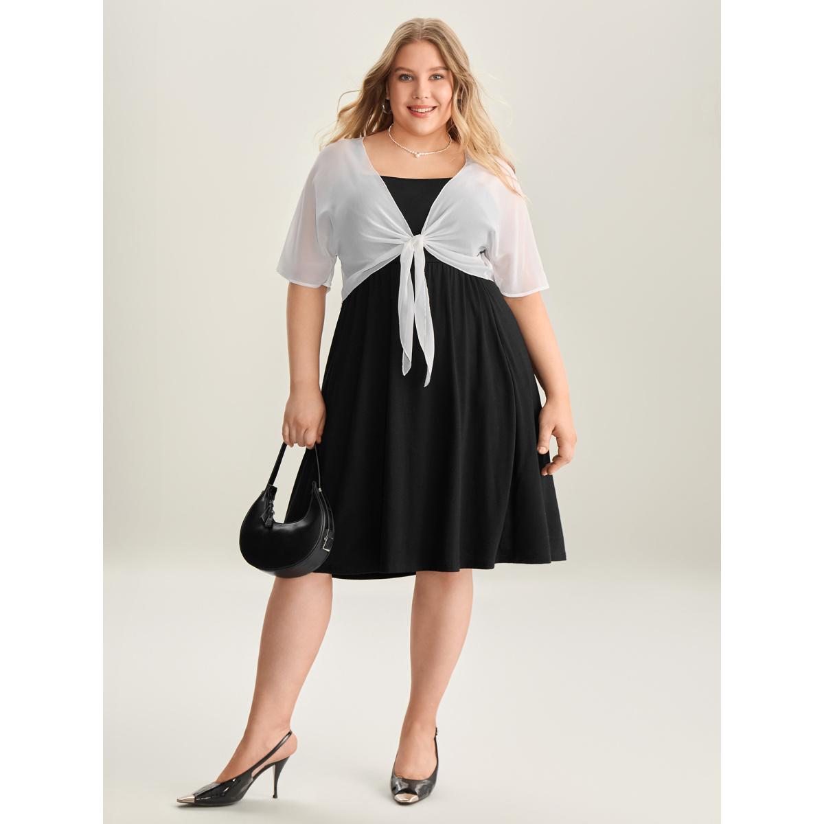 Plus Size Two-Piece Knotted Pockets Midi Dress Black Women Square Neck Short sleeve Curvy BloomChic 18-20/2X Product Image