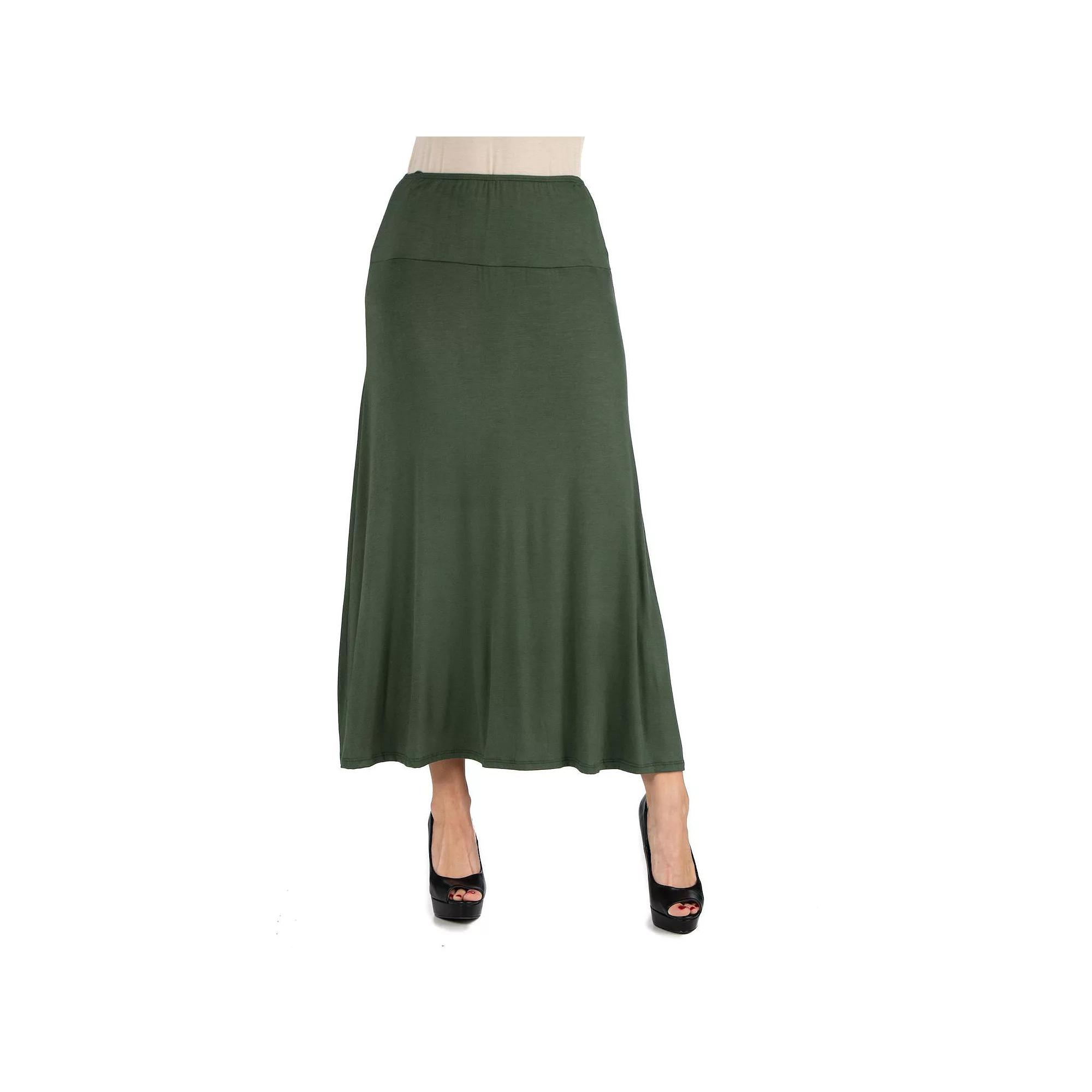 Women's 24seven Comfort Apparel Elastic Waist Midi Skirt,  Product Image
