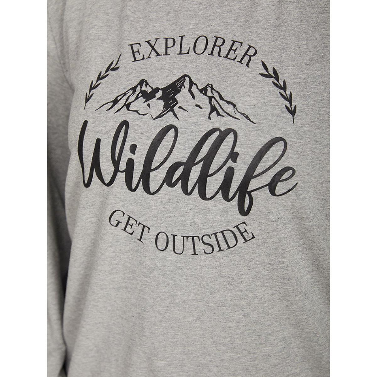 Plus Size Letter & Mountain Print Round Neck Sweatshirt Women LightGray Casual Printed Dailywear Sweatshirts BloomChic 12/L Product Image