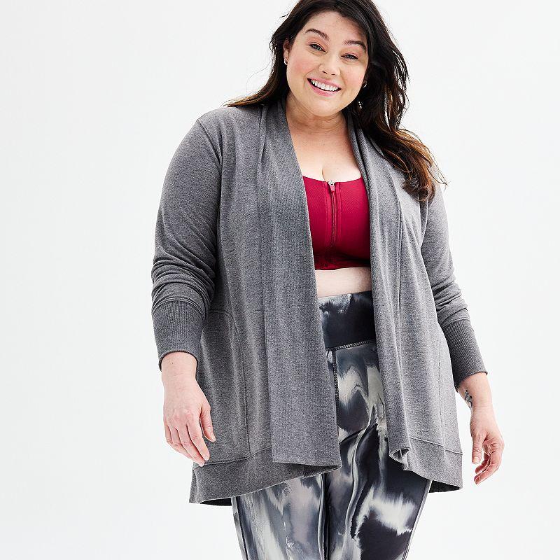 Plus Size Tek Gear® French Terry Wrap Cardigan, Women's, Size: 3XL, Grey Gray Product Image