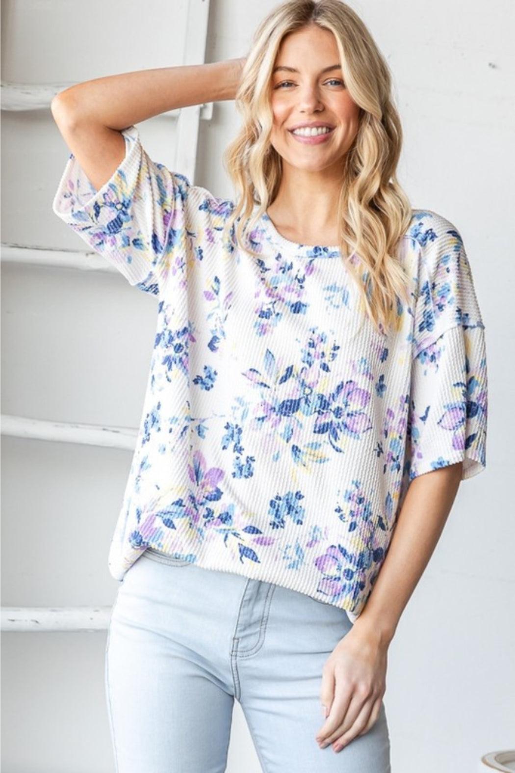 Short Sleeve Floral Urban Rib Top Product Image