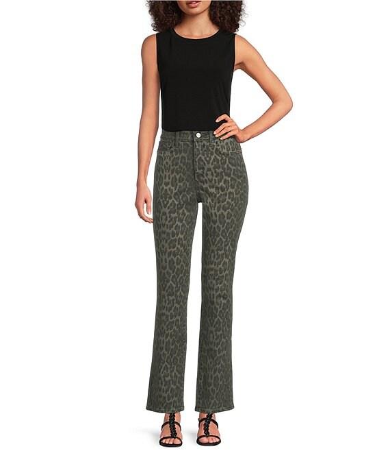 NYDJ Marilyn Stretch Denim Leopard Print High Rise Straight Leg Jeans Product Image